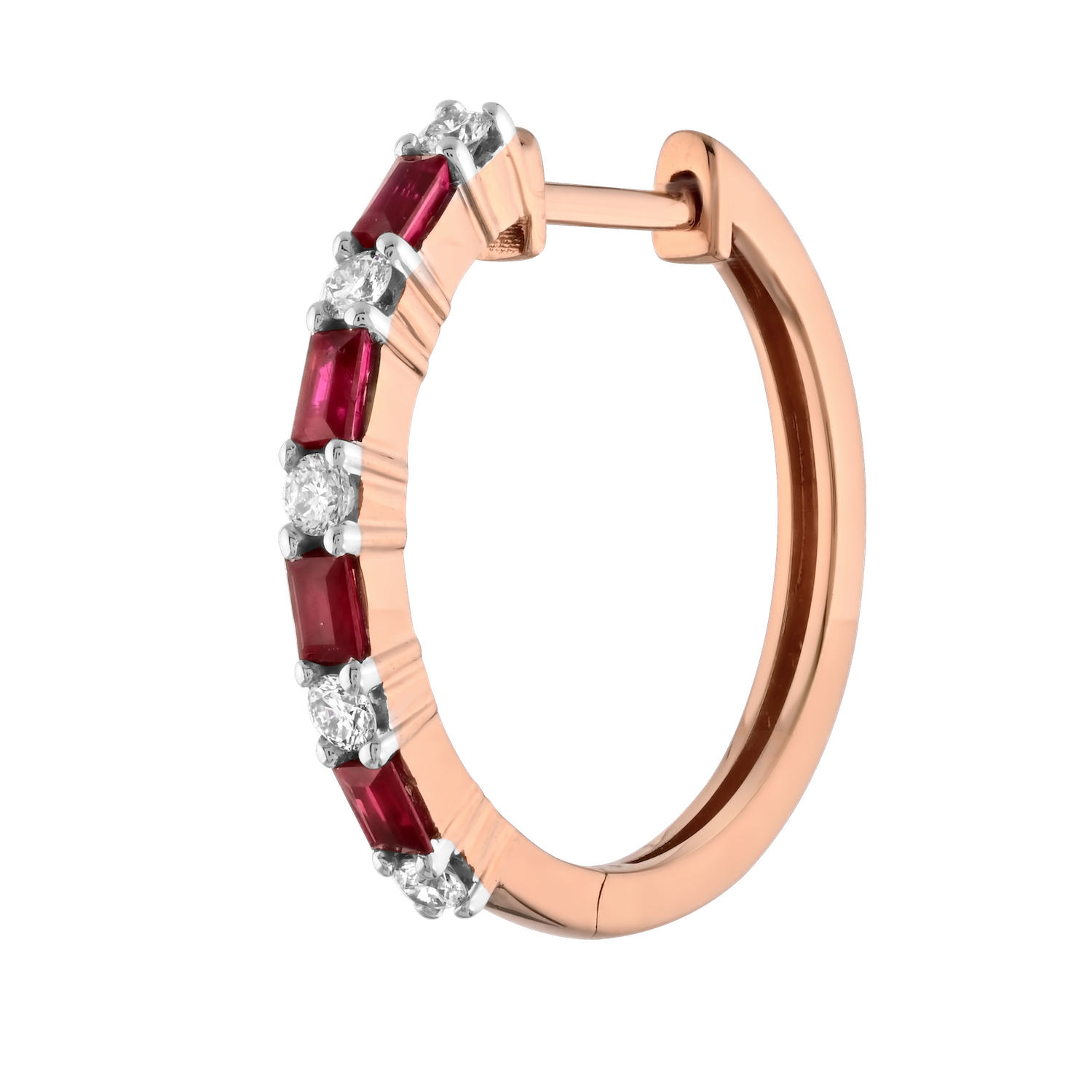 Majestic Gems&trade; 14k Yellow Gold Baguette Color & Round Diamond Hoops Ruby & Diamond 0.68 Ctw