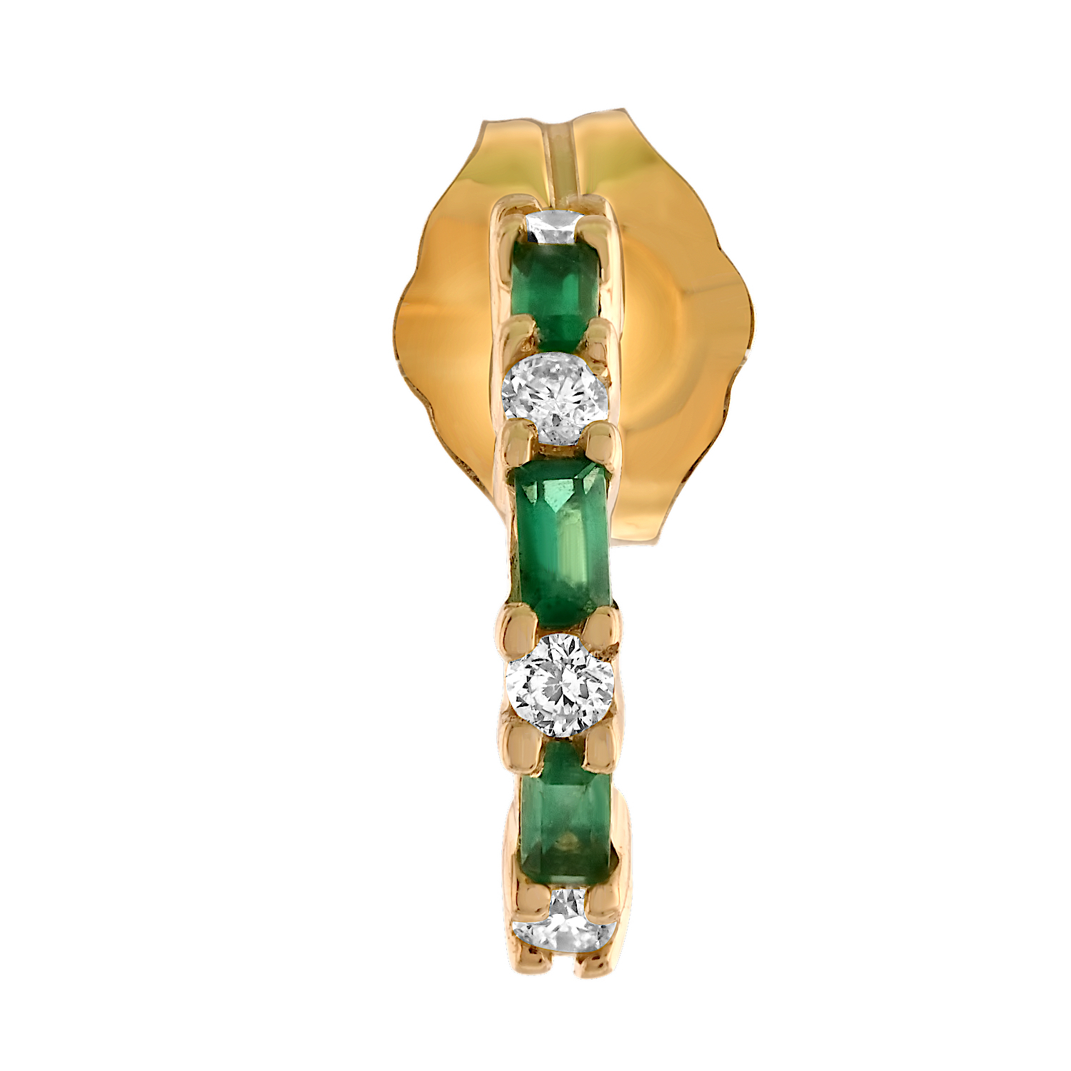 Majestic Gems&trade; 10k Yellow Gold Baguette Emeralds & Round Diamond Hoops Emerald & Diamond 0.20 Ctw