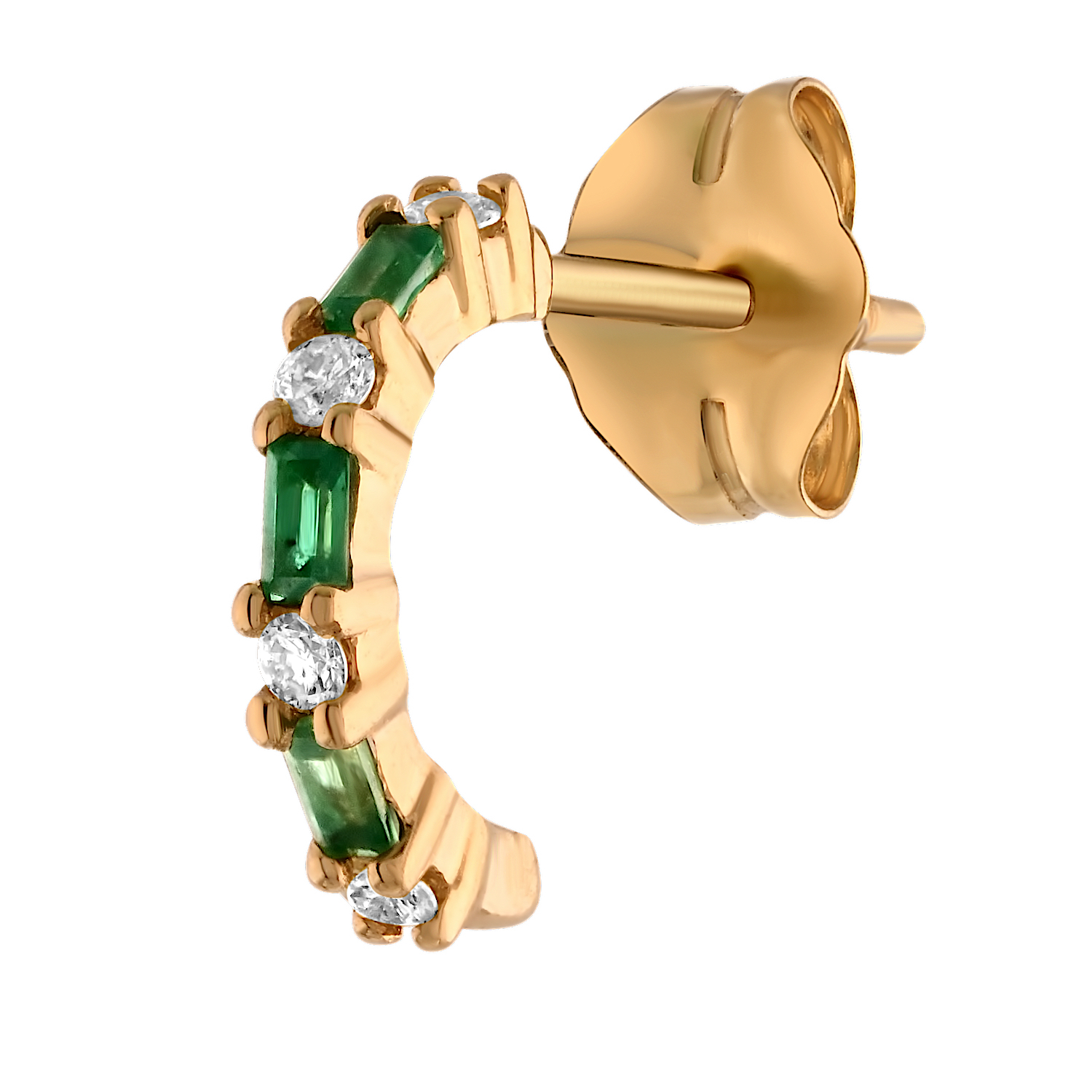 Majestic Gems&trade; 10k Yellow Gold Baguette Emeralds & Round Diamond Hoops Emerald & Diamond 0.20 Ctw
