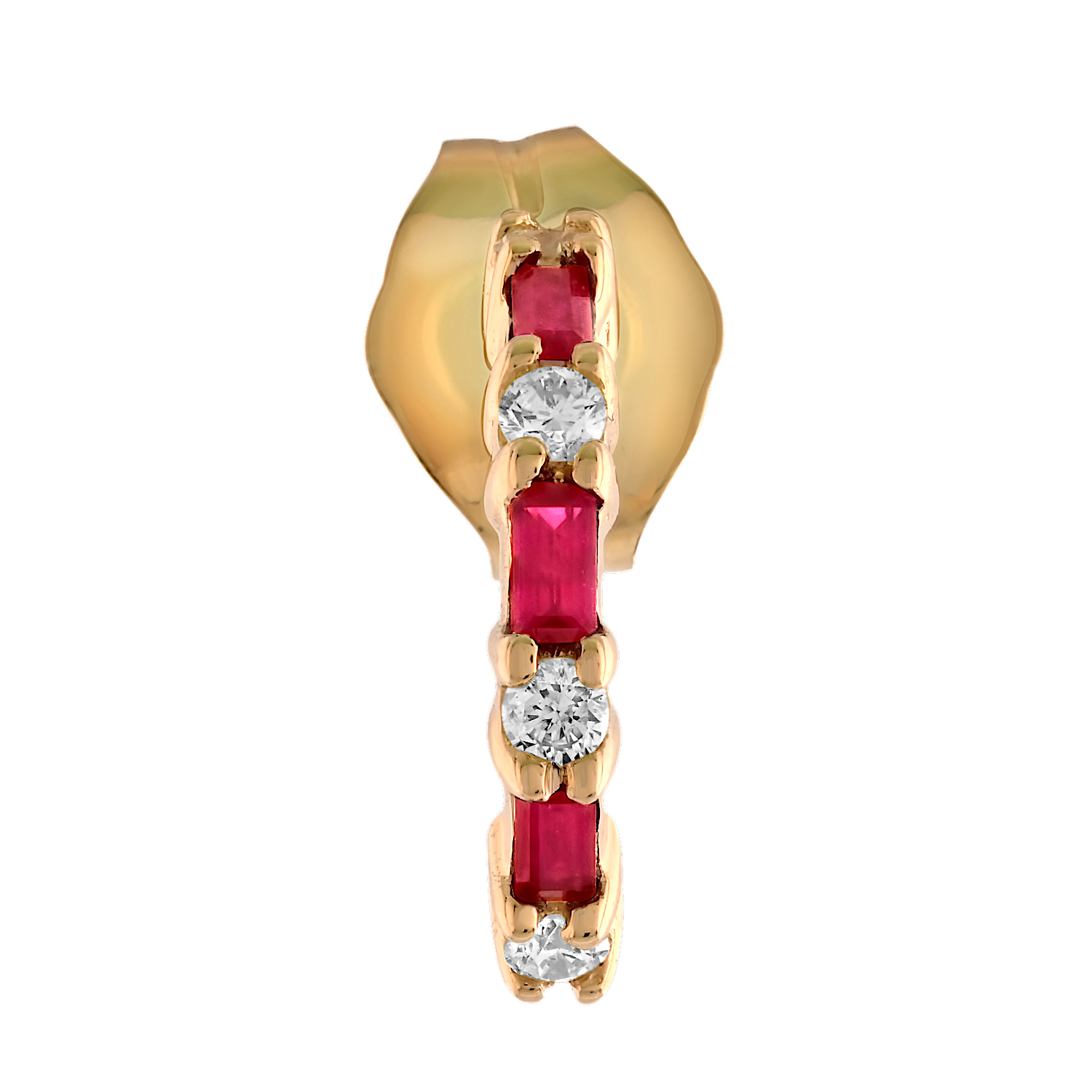 Majestic Gems&trade; 10k Yellow Gold Baguette Rubies & Round Diamond Hoops Ruby & Diamond 0.20 Ctw