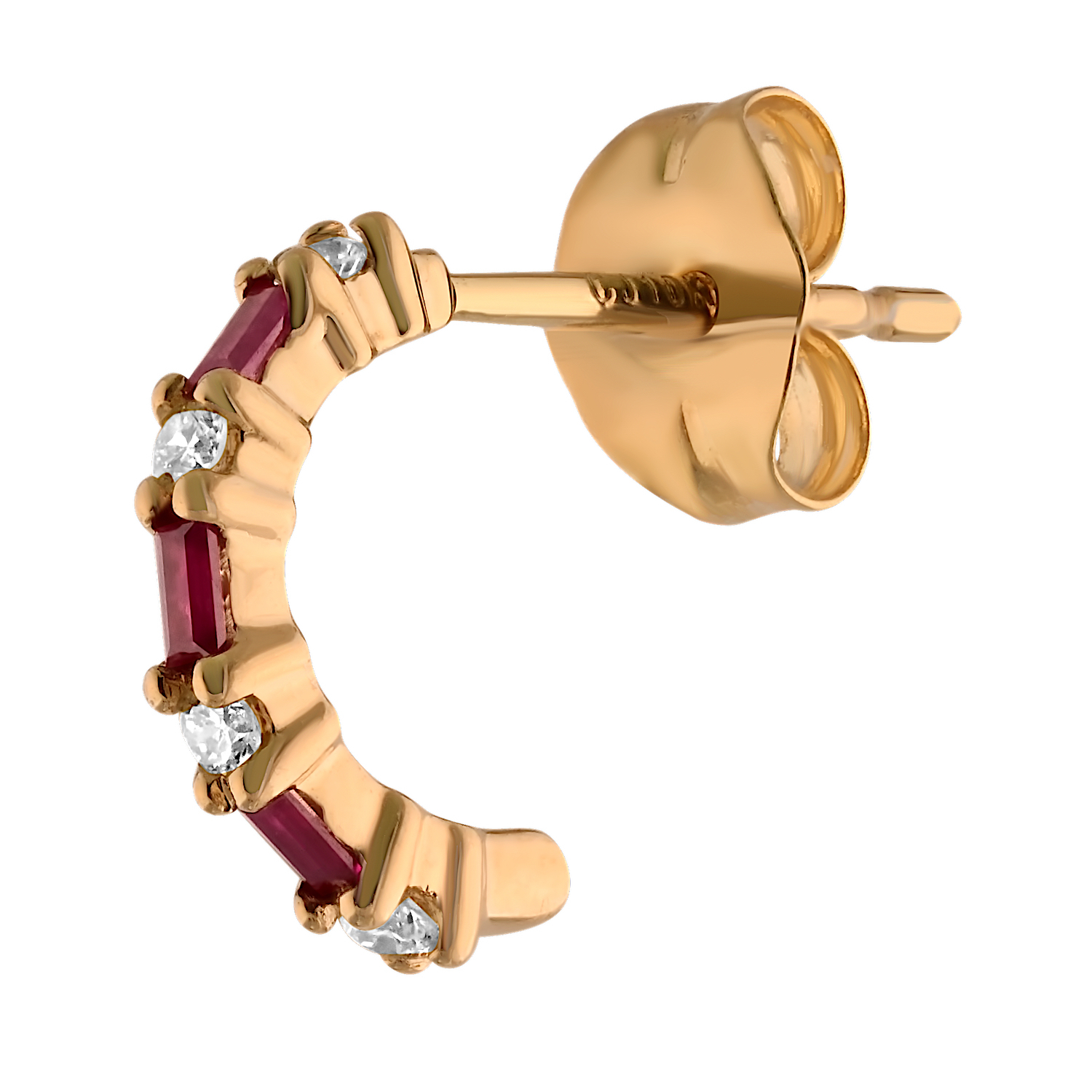 Majestic Gems&trade; 10k Yellow Gold Baguette Rubies & Round Diamond Hoops Ruby & Diamond 0.20 Ctw