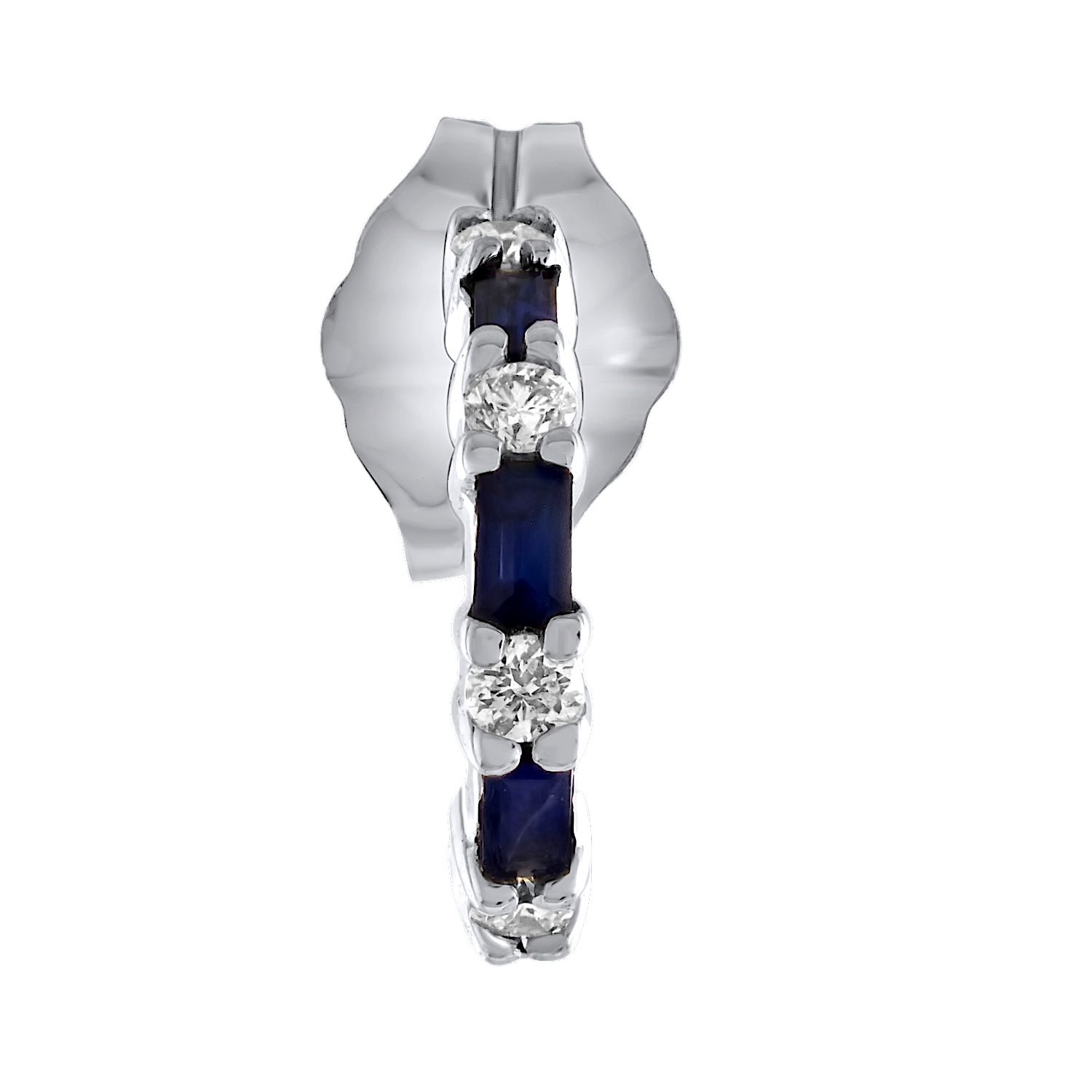 Majestic Gems&trade; 10k White Gold Baguette Sapphires & Round Diamond Hoops Blue Sapphire & Diamond 0.20 Ctw