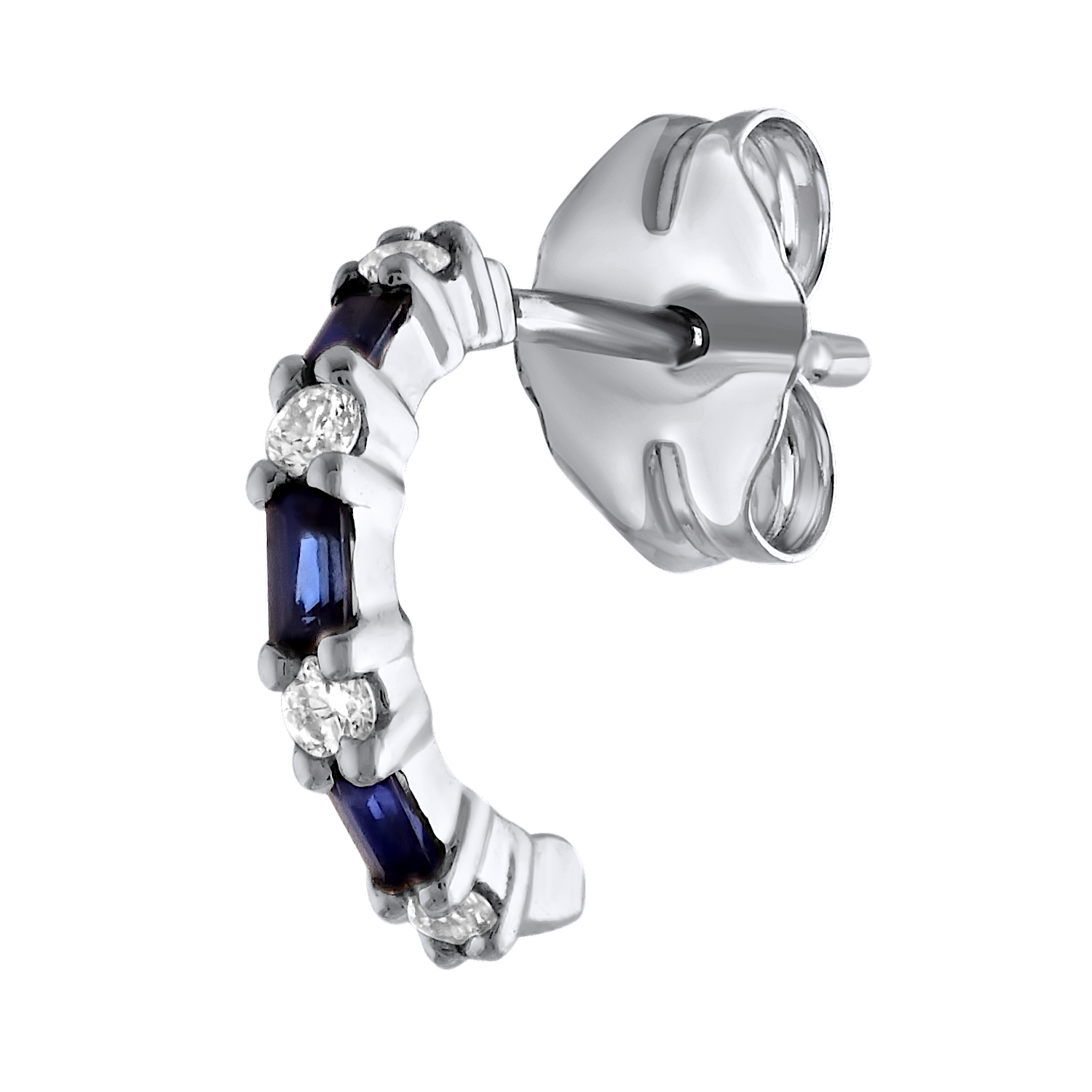 Majestic Gems&trade; 10k White Gold Baguette Sapphires & Round Diamond Hoops Blue Sapphire & Diamond 0.20 Ctw