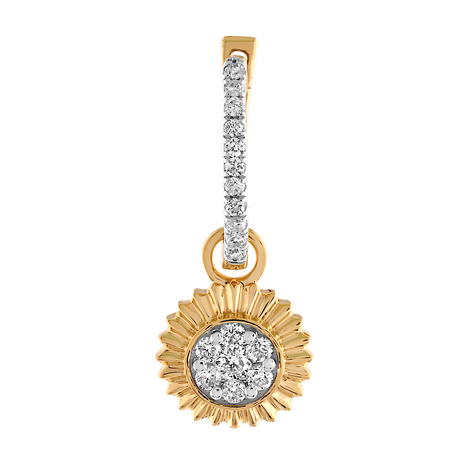 10K Yellow Gold Cluster Center Fluted Surround Drops Diamond Earrings 0.26 Ctw