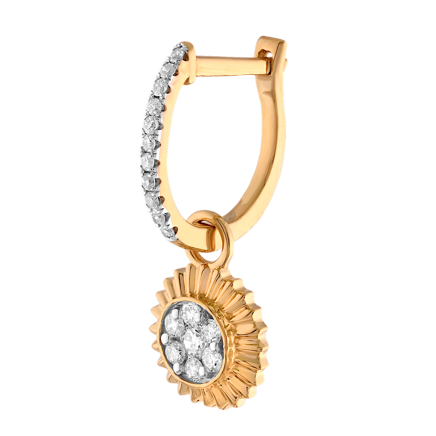 10K Yellow Gold Cluster Center Fluted Surround Drops Diamond Earrings 0.26 Ctw