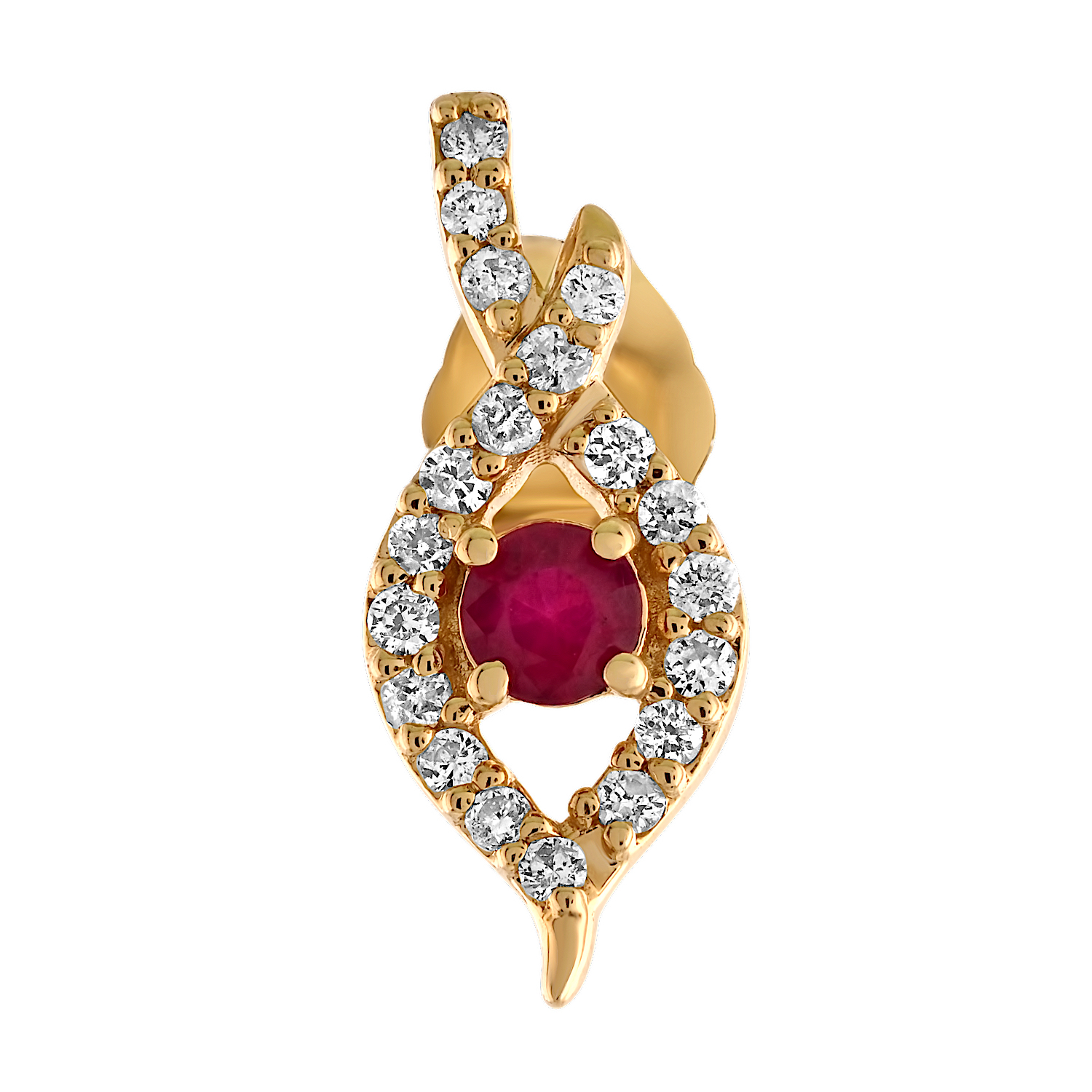 Majestic Gems&trade; 10k Yellow Gold Ruby with Pave Diamond Twist Ruby & Diamond 0.37 Ctw