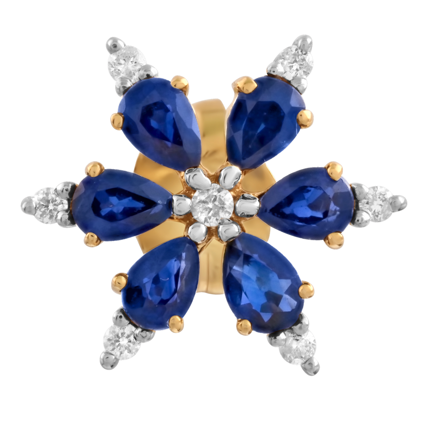 Majestic Gems&trade; 10k Yellow Gold Pear Shape Sapphire Flower Studs Blue Sapphire & Diamond 1.64 Ctw