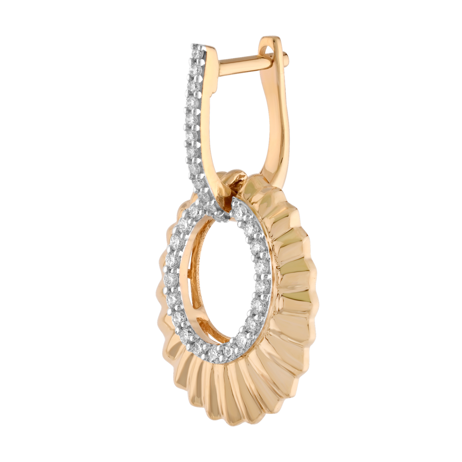 14K Yellow Gold Oval Fluted Drops with Inner Halo Diamond Earrings 0.27 Ctw