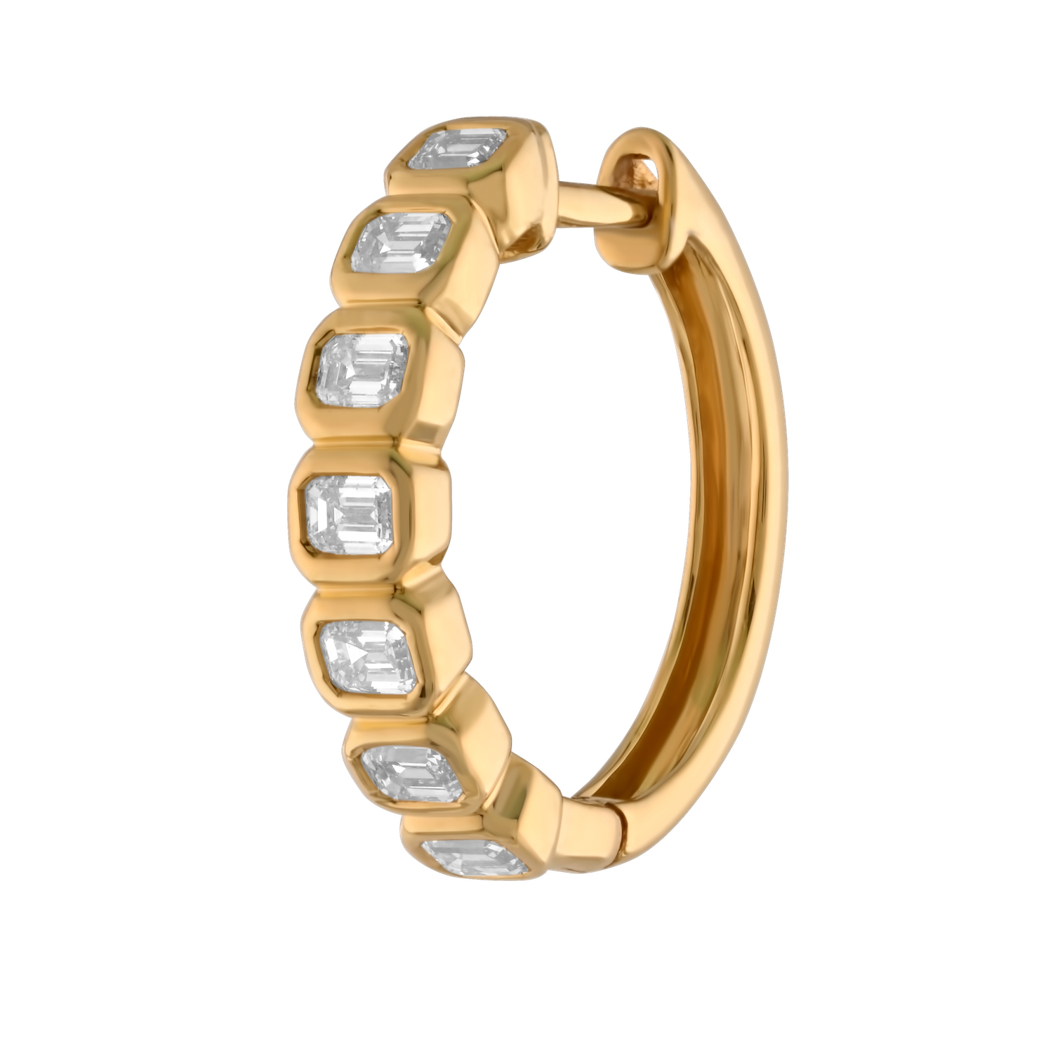 14K Yellow Gold Horizontal Bezel Set Emerald Cuts Hoops Diamond Earrings 1.01 Ctw