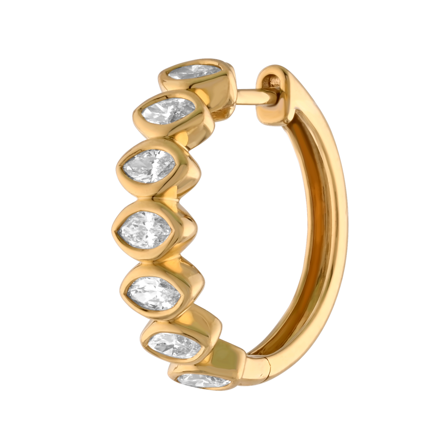 14K Yellow Gold Horizontal Bezel Set Marquise Cut Hoops Diamond Earrings 0.98 Ctw