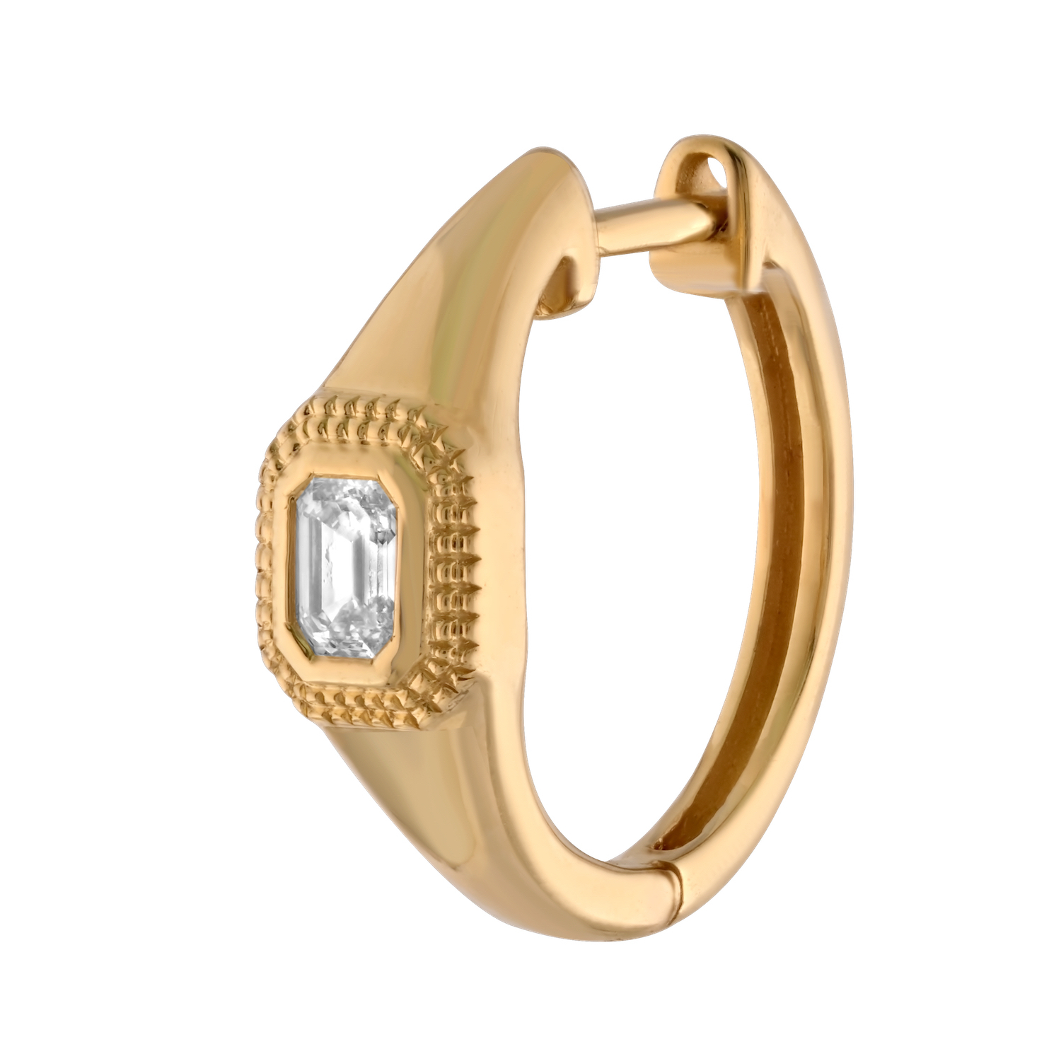 14K Yellow Gold Bezel Set Emerald Cuts Tapered Hoops Diamond Earrings 0.40 Ctw