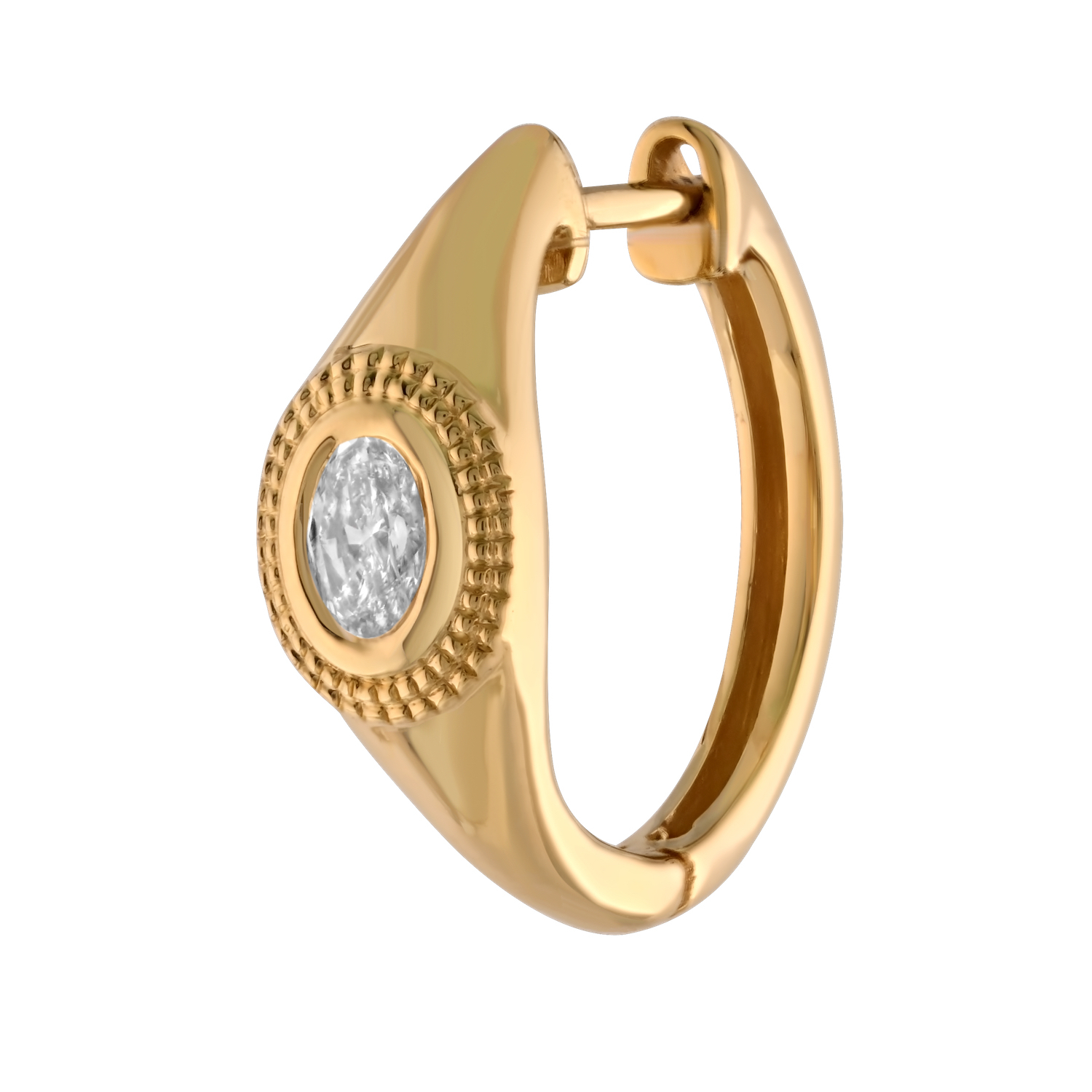 14K Yellow Gold Bezel Set Oval Cuts Tapered Hoops Diamond Earrings 0.40 Ctw