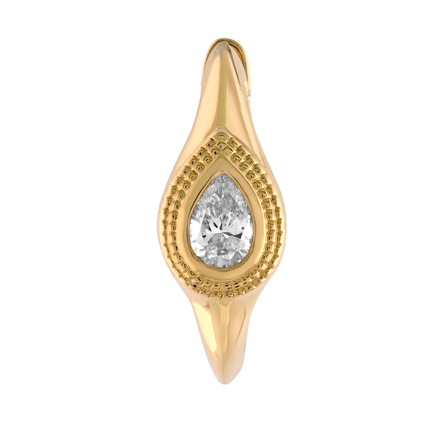 14K Yellow Gold Bezel Set Pear Shape Tapered Hoops Diamond Earrings 0.40 Ctw