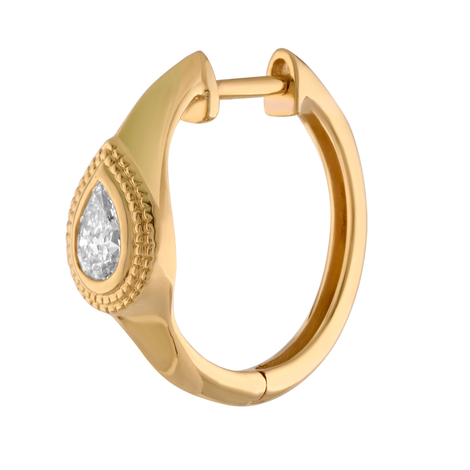 14K Yellow Gold Bezel Set Pear Shape Tapered Hoops Diamond Earrings 0.40 Ctw