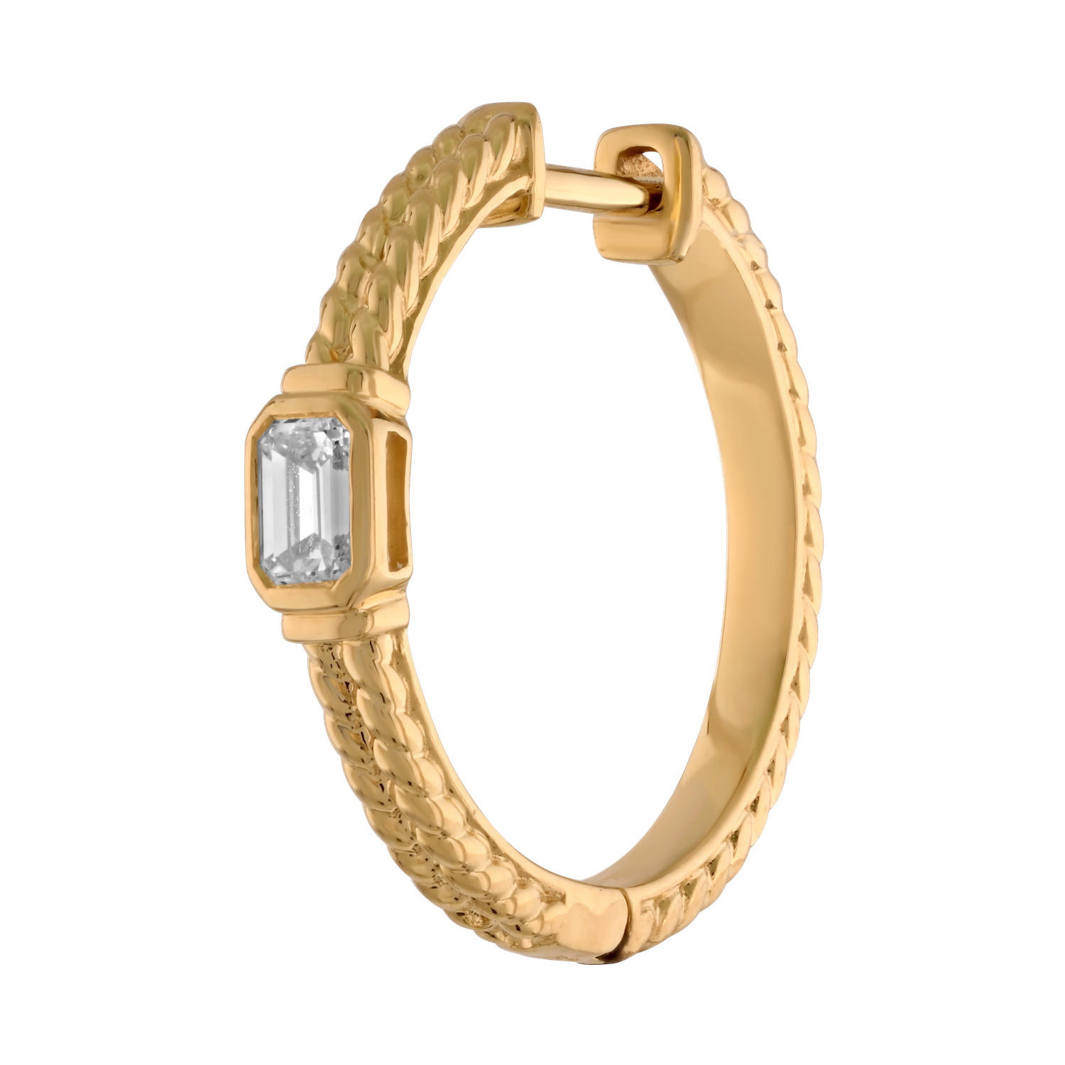 Textura&trade; 14K Yellow Gold Bezel Set Emerald Cuts Textured Hoops Diamond 0.50 Ctw