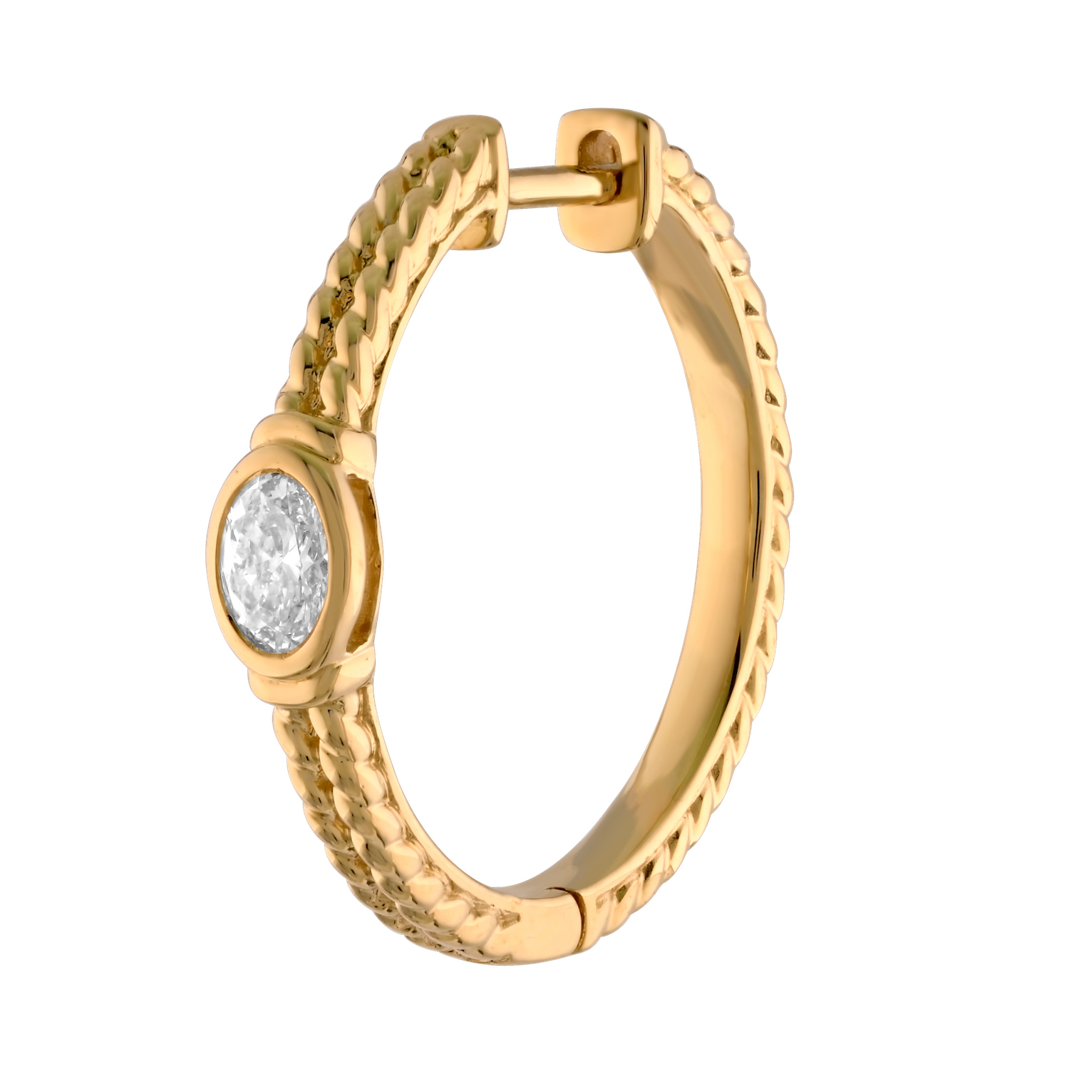 Textura&trade; 14K Yellow Gold Bezel Set Oval Cuts Textured Hoops Diamond 0.50 Ctw
