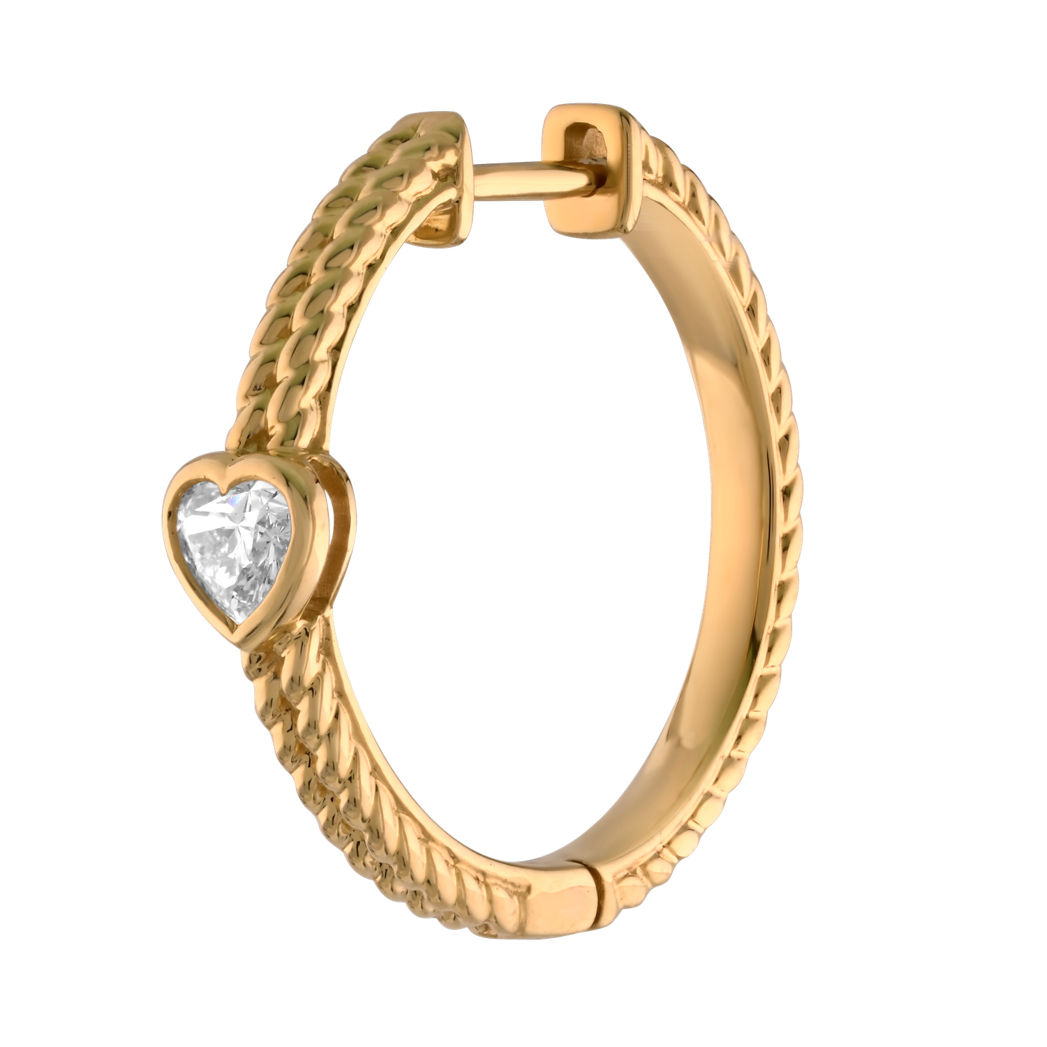 Textura&trade; 14K Yellow Gold Bezel Set Heart Shape Textured Hoops Diamond 0.50 Ctw