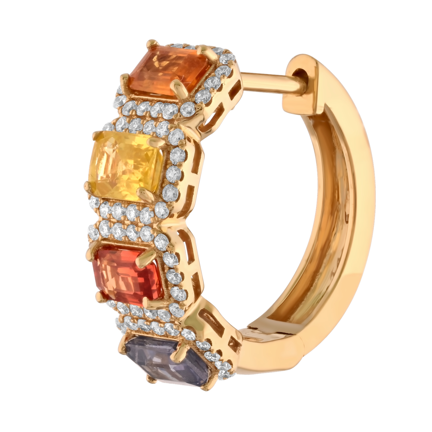 Majestic Gems&trade; 14k Yellow Gold Multi Color Sapphire Emerald Cuts with Halo's Hoops Multi Sapphire & Diamond 1.97 Ctw