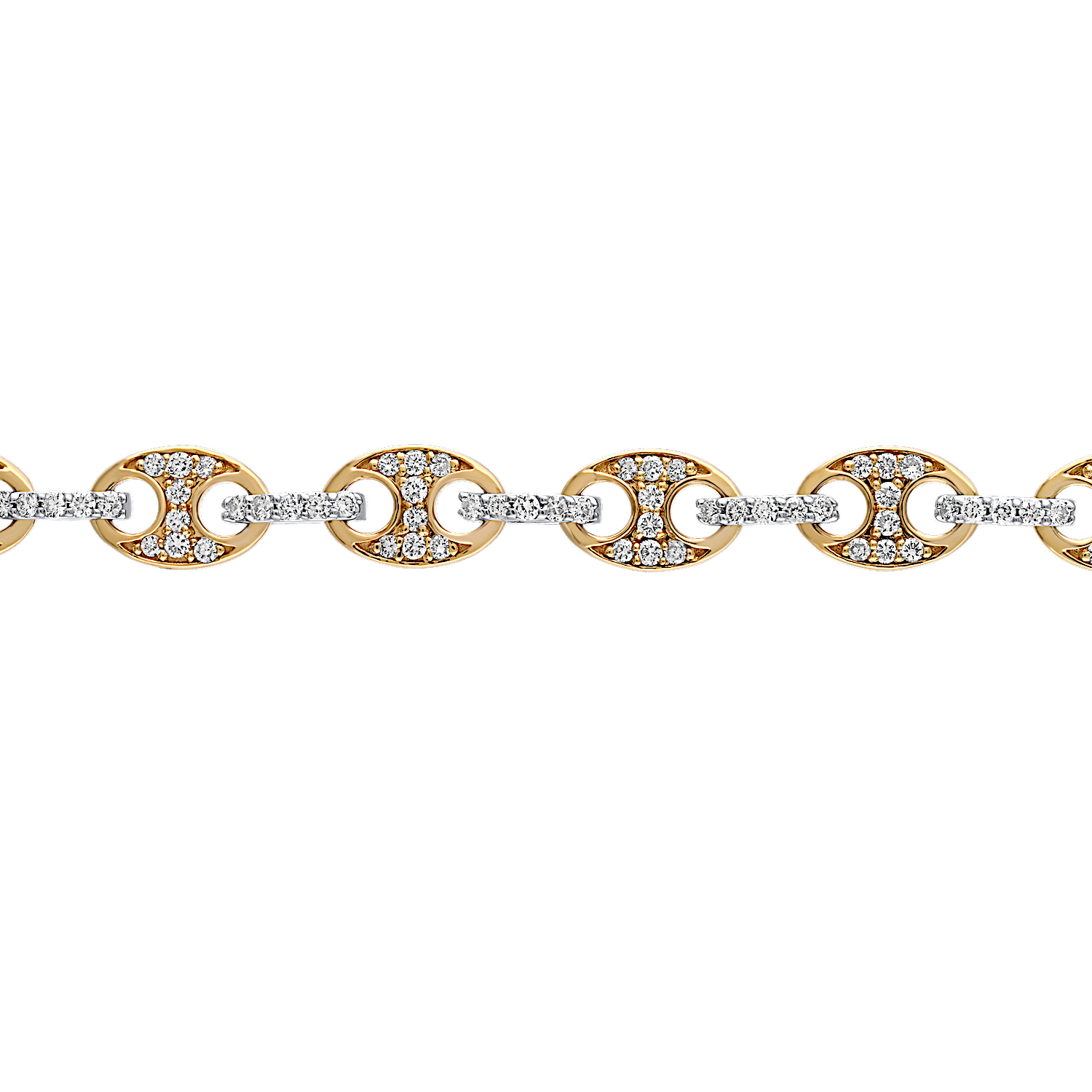 14K Two Tone Pave Set Mariner Link Diamond Bracelet 1.04 Ctw