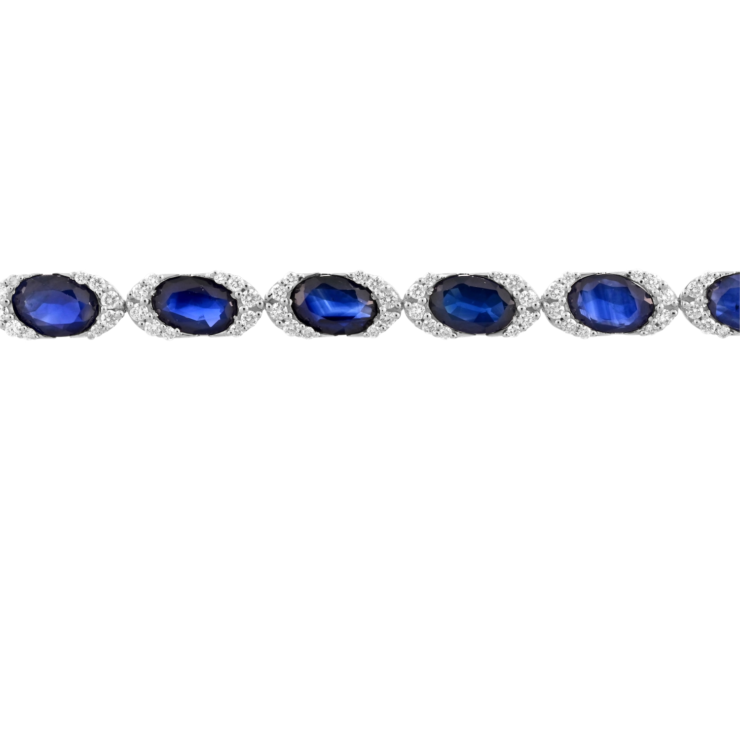 Majestic Gems&trade; 14k White Gold Oval Color Stone & Diamond Half Halo's Blue Sapphire & Diamond 10.49 Ctw