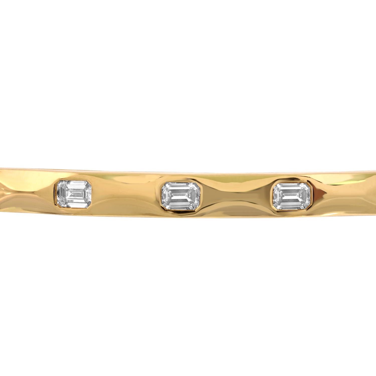 14K Yellow Gold Flush Set Emerald Cuts Hinged Diamond Bangle 0.75 Ctw