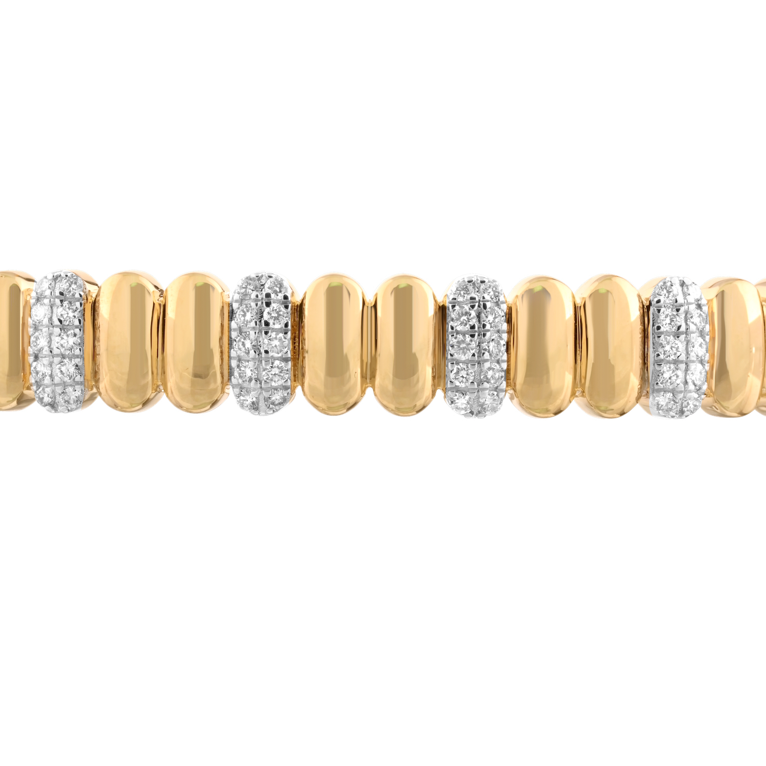 14K Yellow Gold Polished & Pave Alternating Links Diamond Bracelet 0.63 Ctw