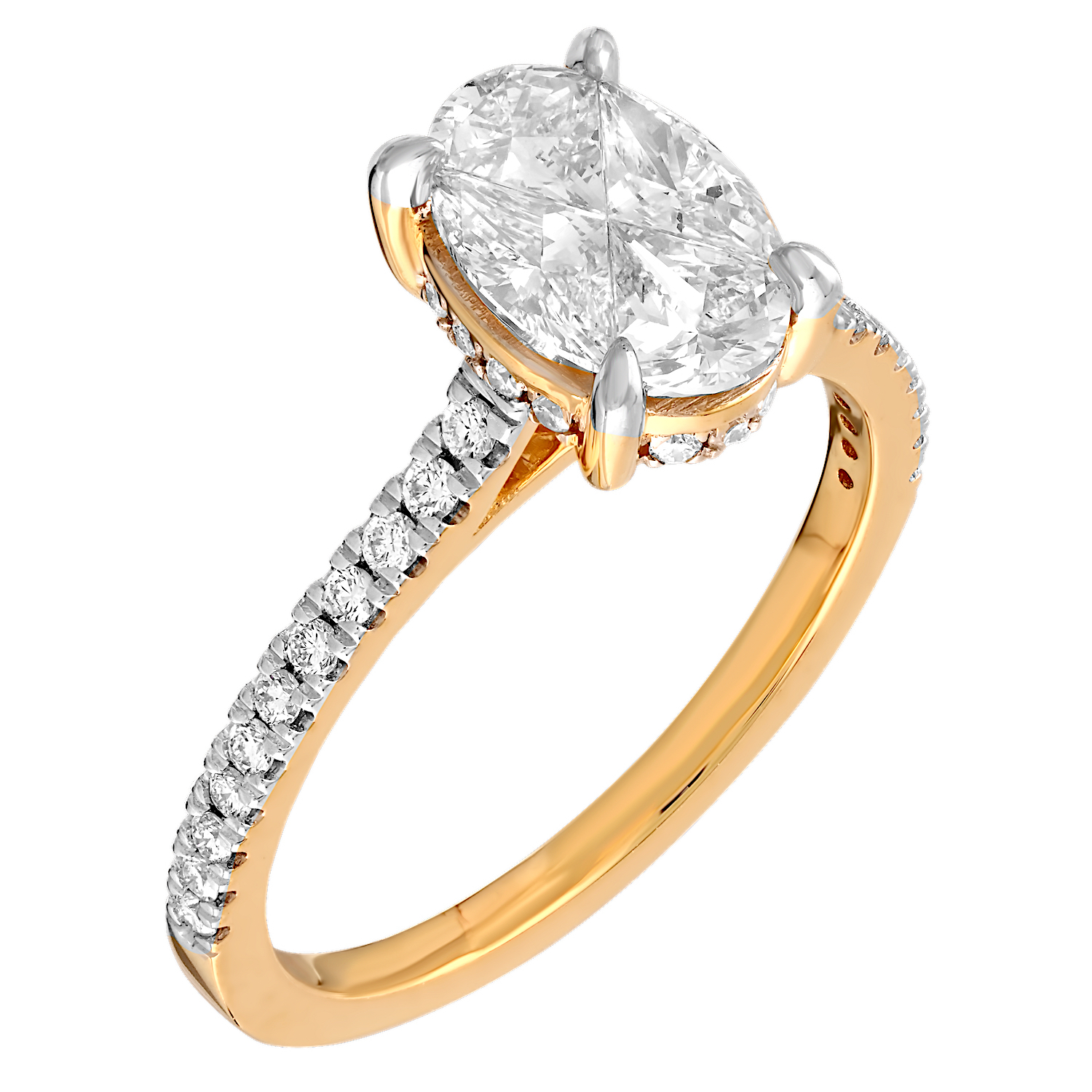 Compozit&trade; 14K Yellow Gold Oval Shape Compozit Shared Prong Shoulders Ring Diamond 1.01 Ctw Cutting Edge Technology
