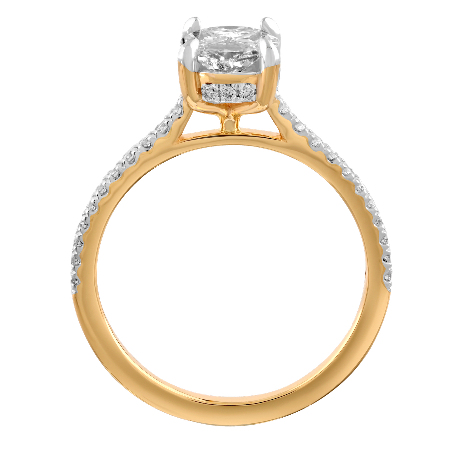 Compozit&trade; 14K Yellow Gold Oval Shape Compozit Shared Prong Shoulders Ring Diamond 1.01 Ctw Cutting Edge Technology