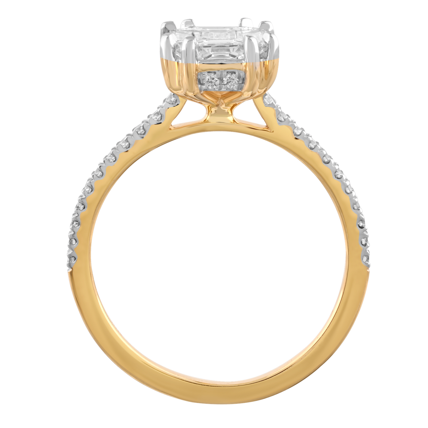 Compozit&trade; 14K Yellow Gold Emerald Shape Compozit Shared Prong Shoulders Ring Diamond 1.01 Ctw Cutting Edge Technology