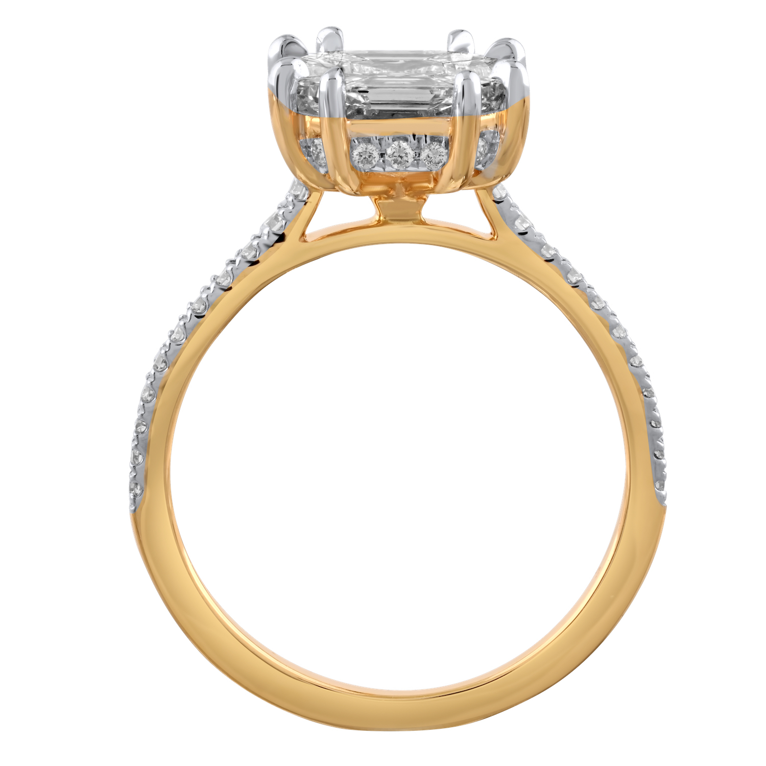Compozit&trade; 14K Yellow Gold Asscher Shape Compozit Shared Prong Shoulders Ring Diamond 1.02 Ctw Cutting Edge Technology
