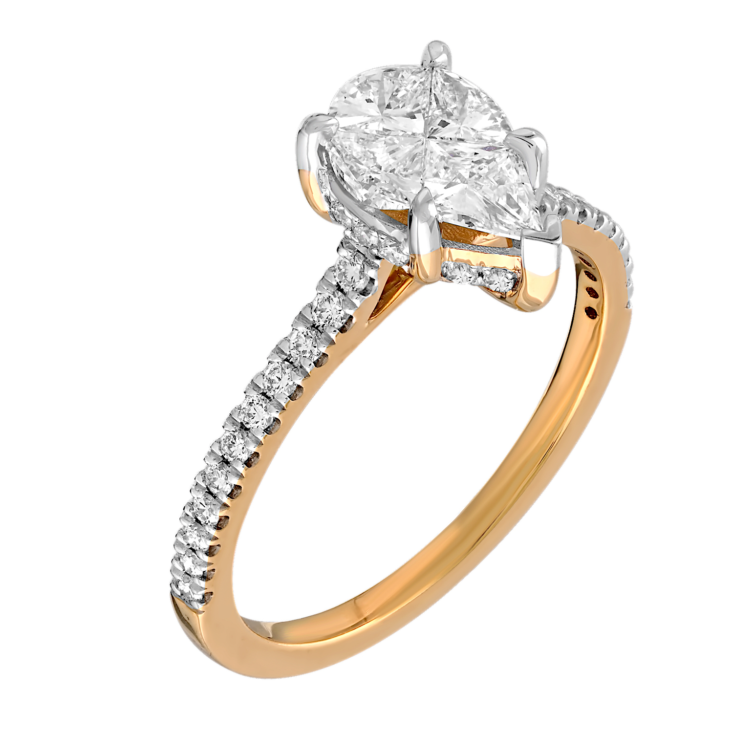 Compozit&trade; 14K Yellow Gold Pear Shape Compozit Shared Prong Shoulders Ring Diamond 1.01 Ctw Cutting Edge Technology