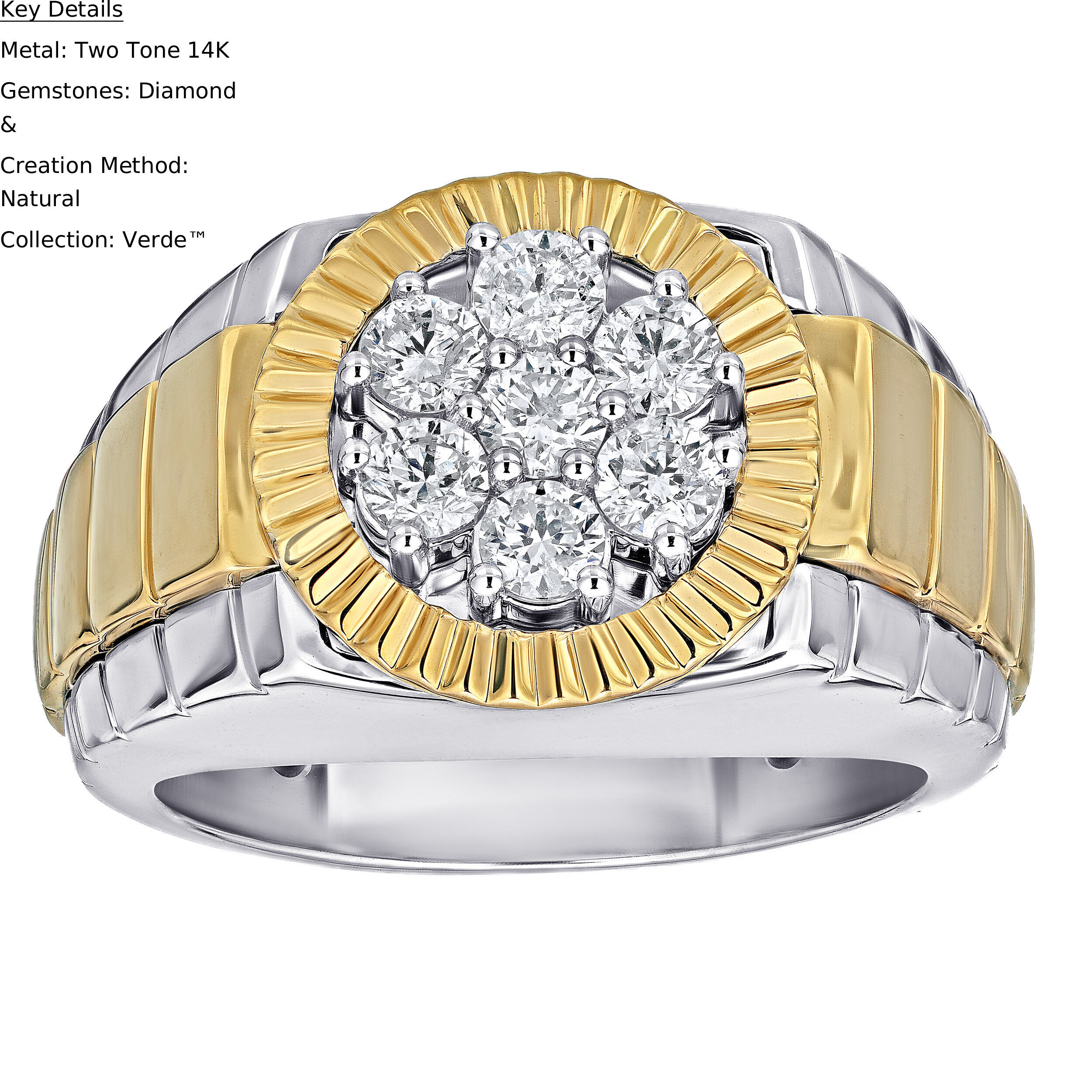 VERDE&trade; 14k Two Tone Cluster Center with Fluted Bezel Ring 1.50 Ctw LAB GROWN DIAMONDS