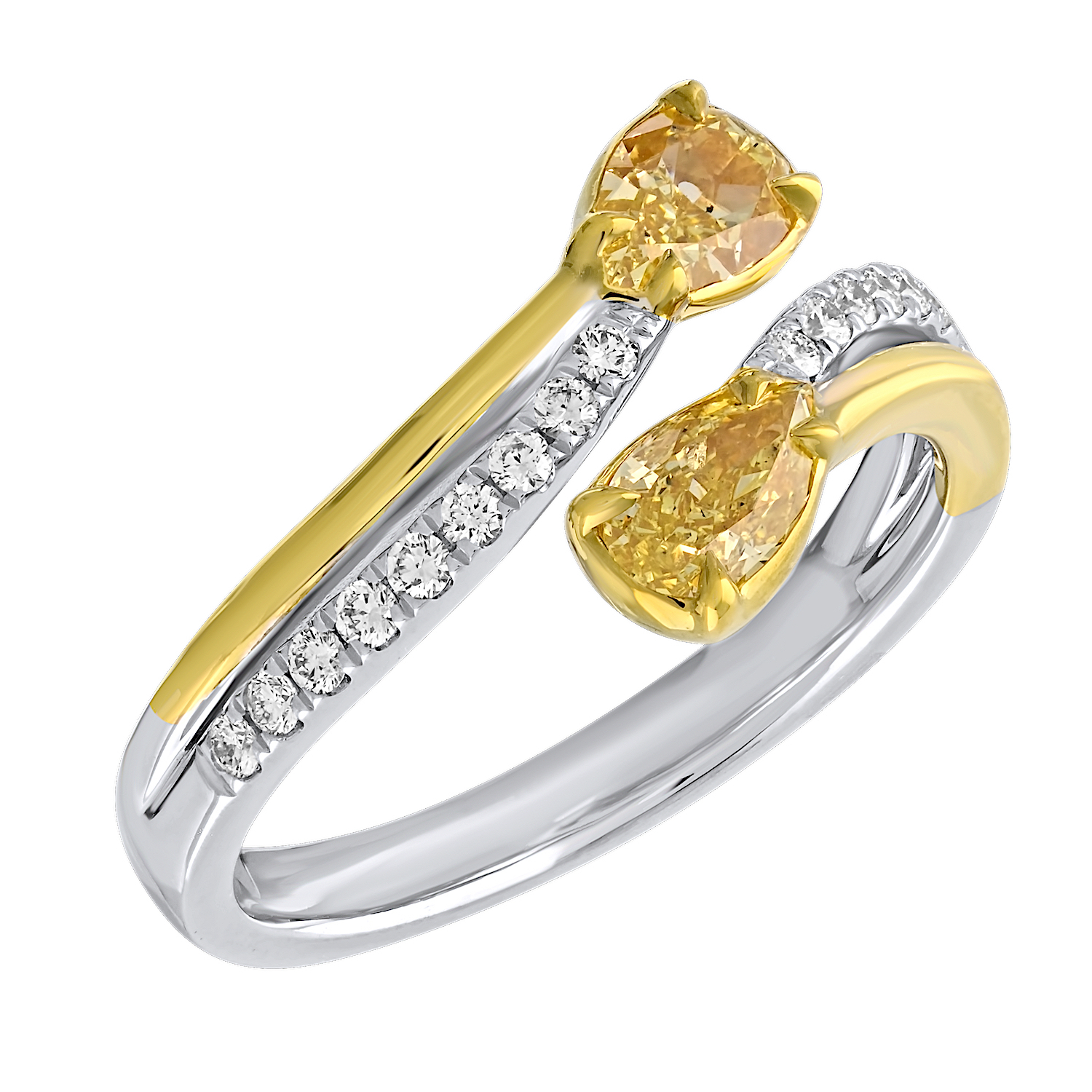 Canary Couture&trade; 14k Two Tone Ring Pear Shape Yellow Dias Open Bypass 1.13 Ctw