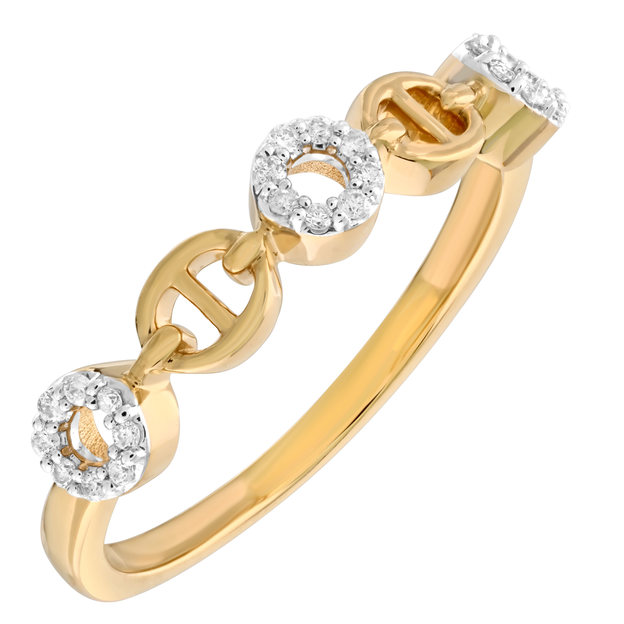 TriUnity&trade; 10K Yellow Gold Alternating Anchor & Pave Round Link 0.10 Ctw