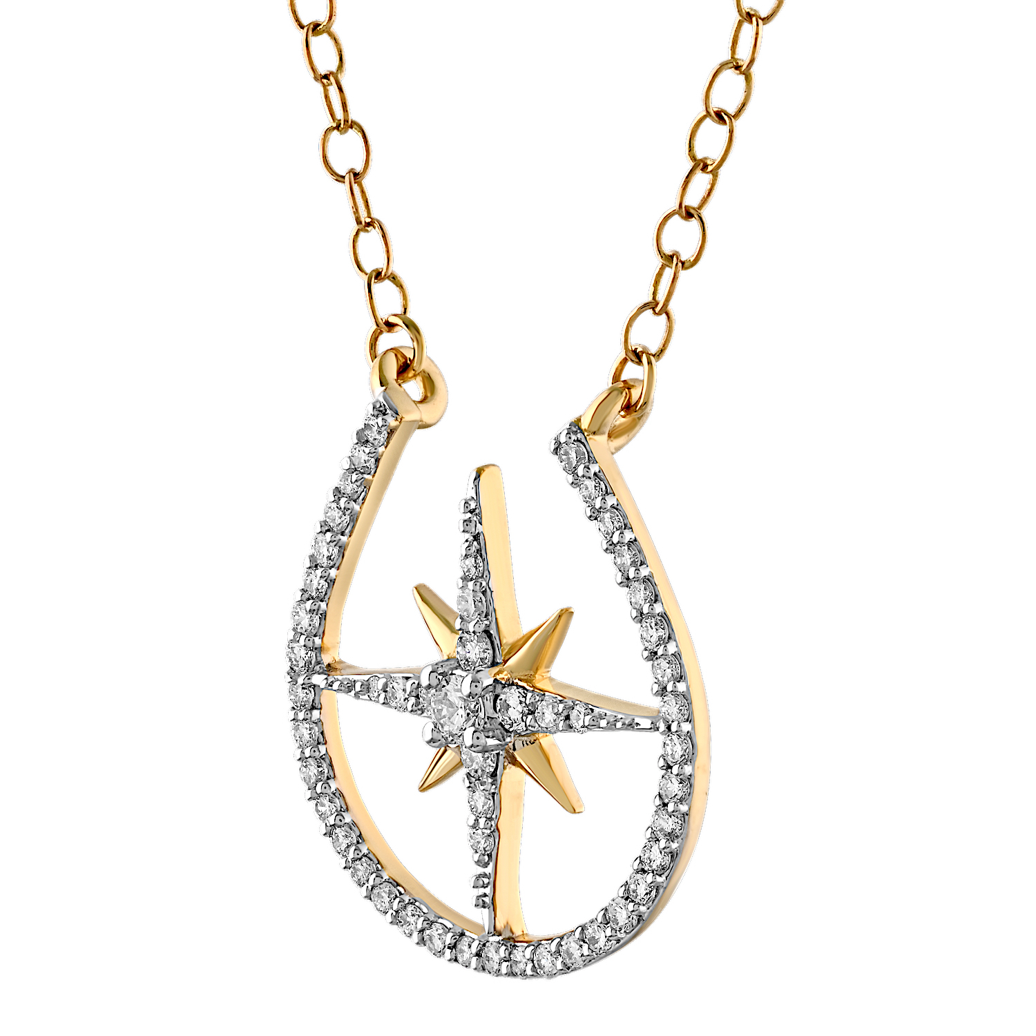 ZooLightful&trade; 14K Yellow Gold Pave Horseshoe with Northern Star Center Necklace Diamond 0.20 Ctw