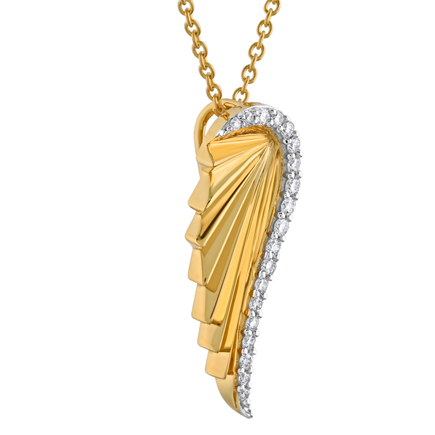 Textura&trade; 14K Yellow Gold Asymmetrical Fan with Diamonds on One Side Hidden Bail Diamond 0.12 Ctw