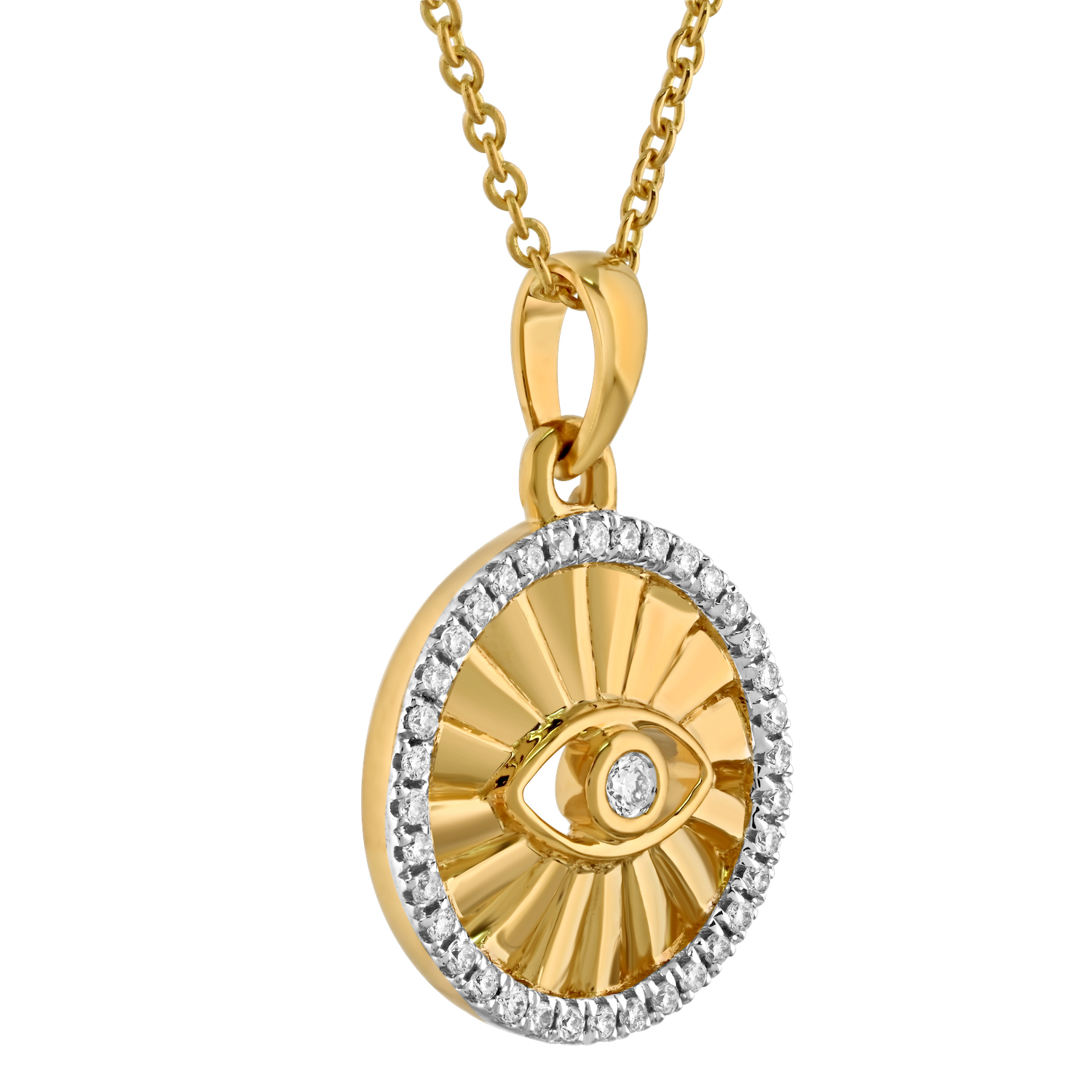 Textura&trade; 14K Yellow Gold Disc with Evil Eye Diamond Set Edge Diamond 0.15 Ctw