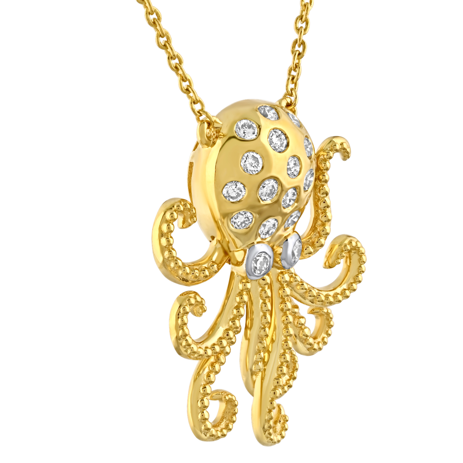 Oceanity&trade; 14K Yellow Gold Pendant Octopus with Bezel Set Eyes Movable Tentacles Diamond 0.20 Ctw