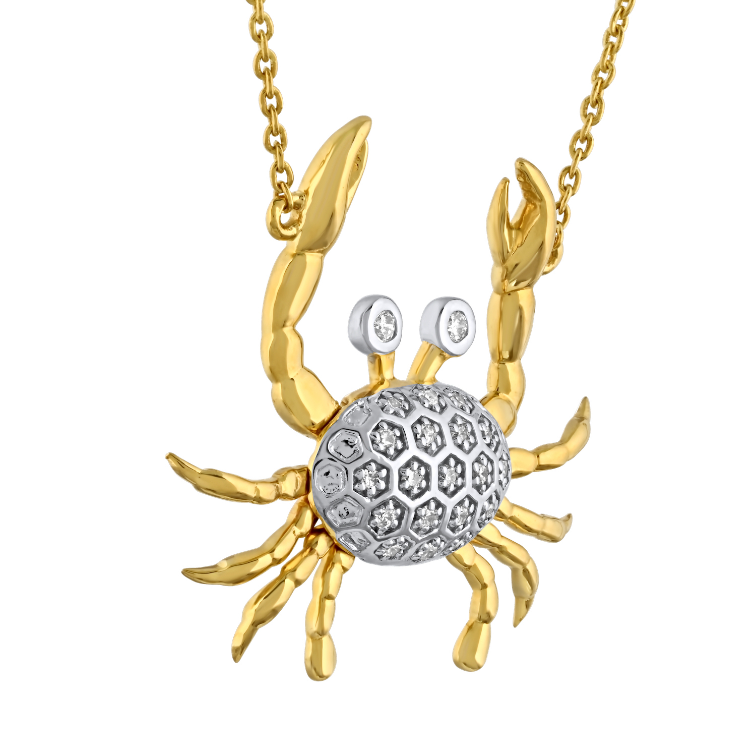 Oceanity&trade; 14K Yellow Gold Pendant Pave Crab with Movable Claws Diamond 0.10 Ctw