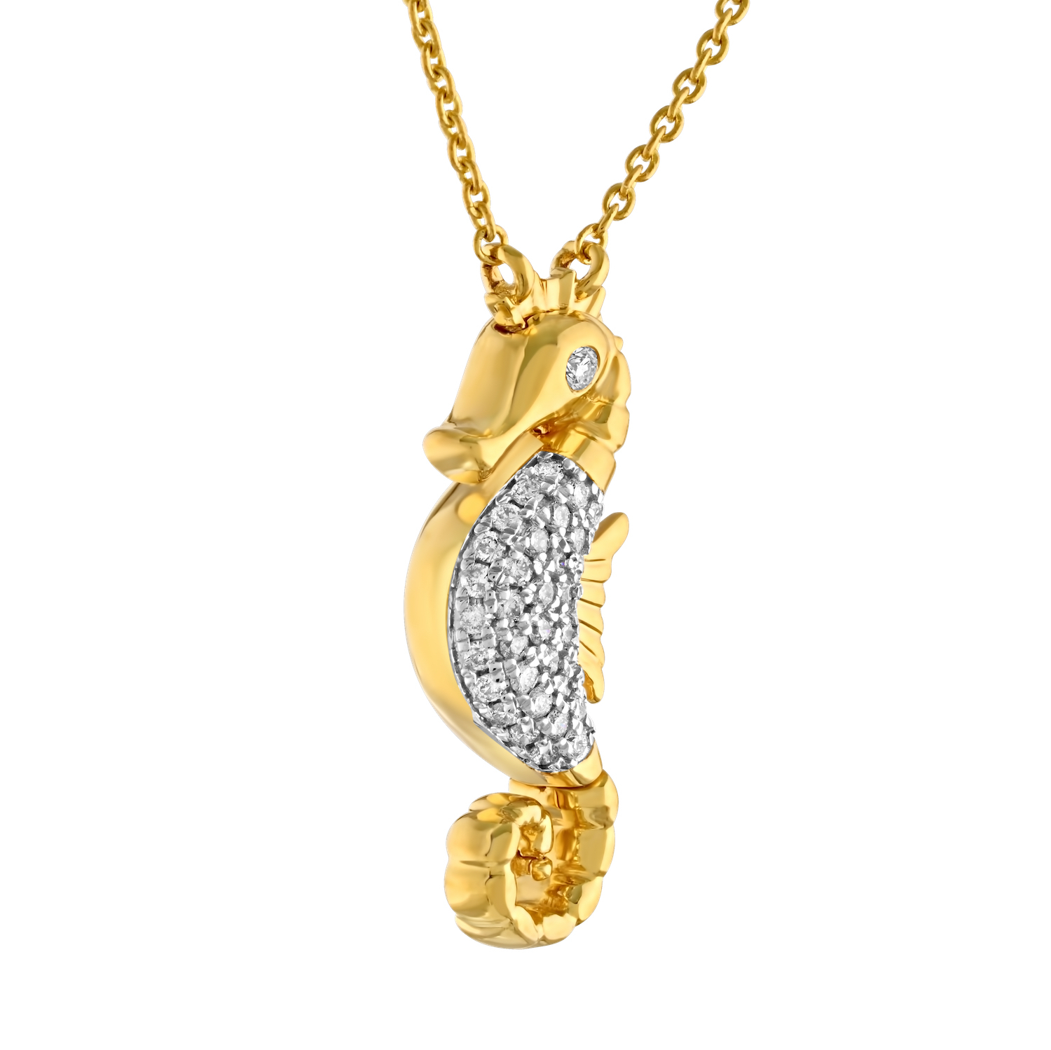 Oceanity&trade; 14K Yellow Gold Pendant Pave Seahorse Movable Tail & Fin Diamond 0.17 Ctw