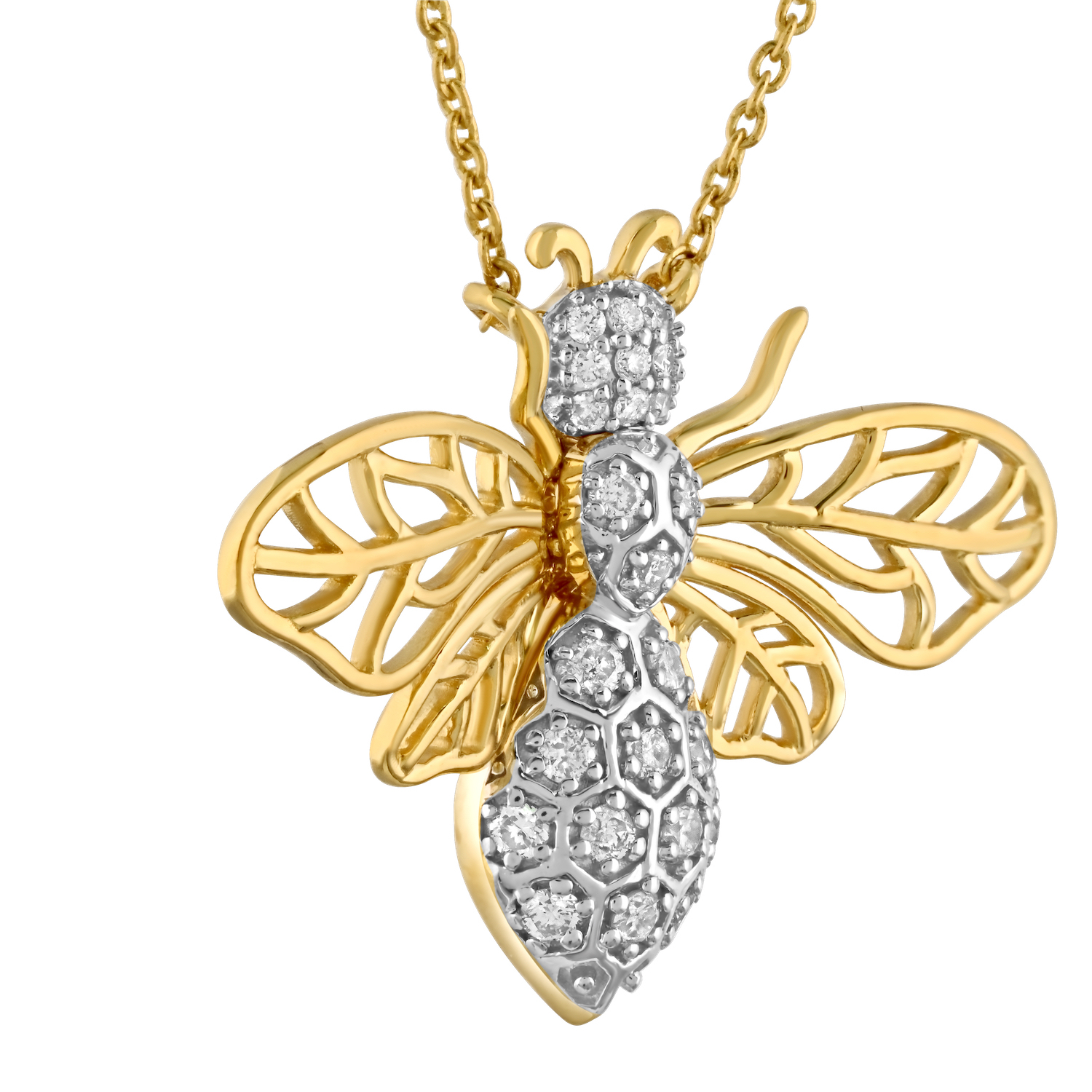 ZooLightful&trade; 14K Yellow Gold Bee with Filagree Movable Wings Pendant Diamond 0.20 Ctw