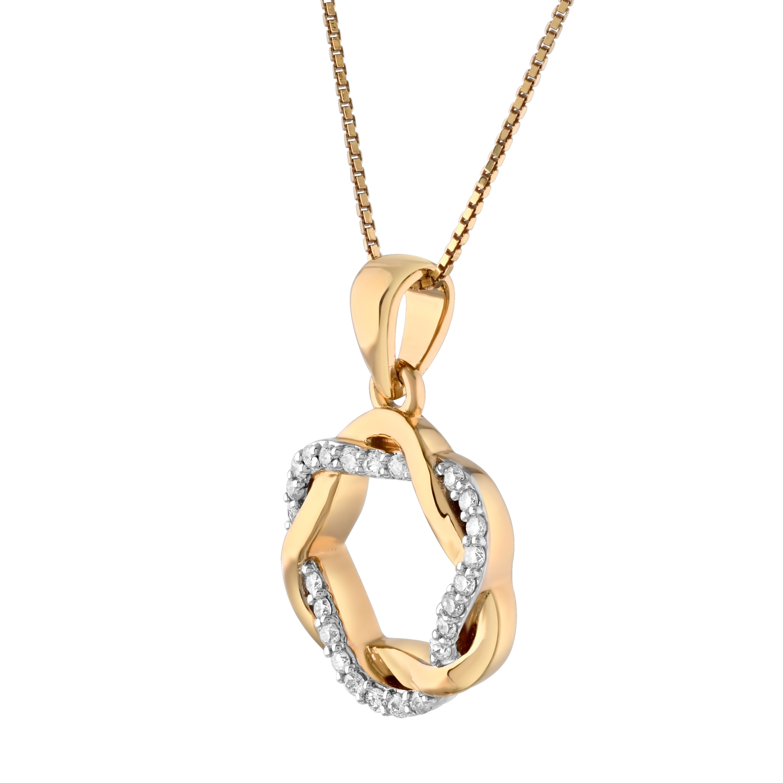 10K Yellow Gold Polished & Pave Twist Diamond Pendant 0.10 Ctw