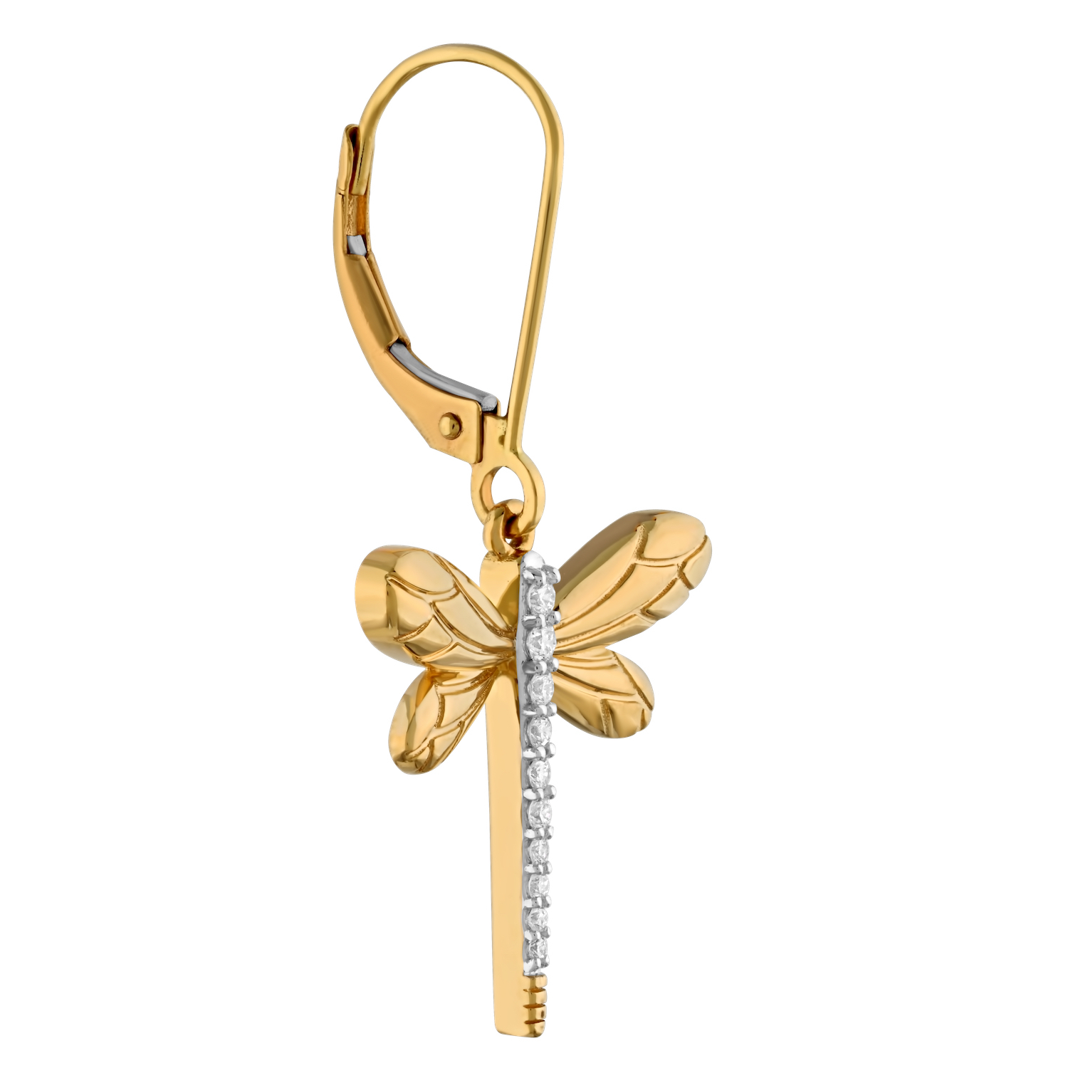 ZooLightful&trade; 14K Yellow Gold Dragonfly with Pave Body on Lever-Backs Earrings Diamond 0.15 Ctw