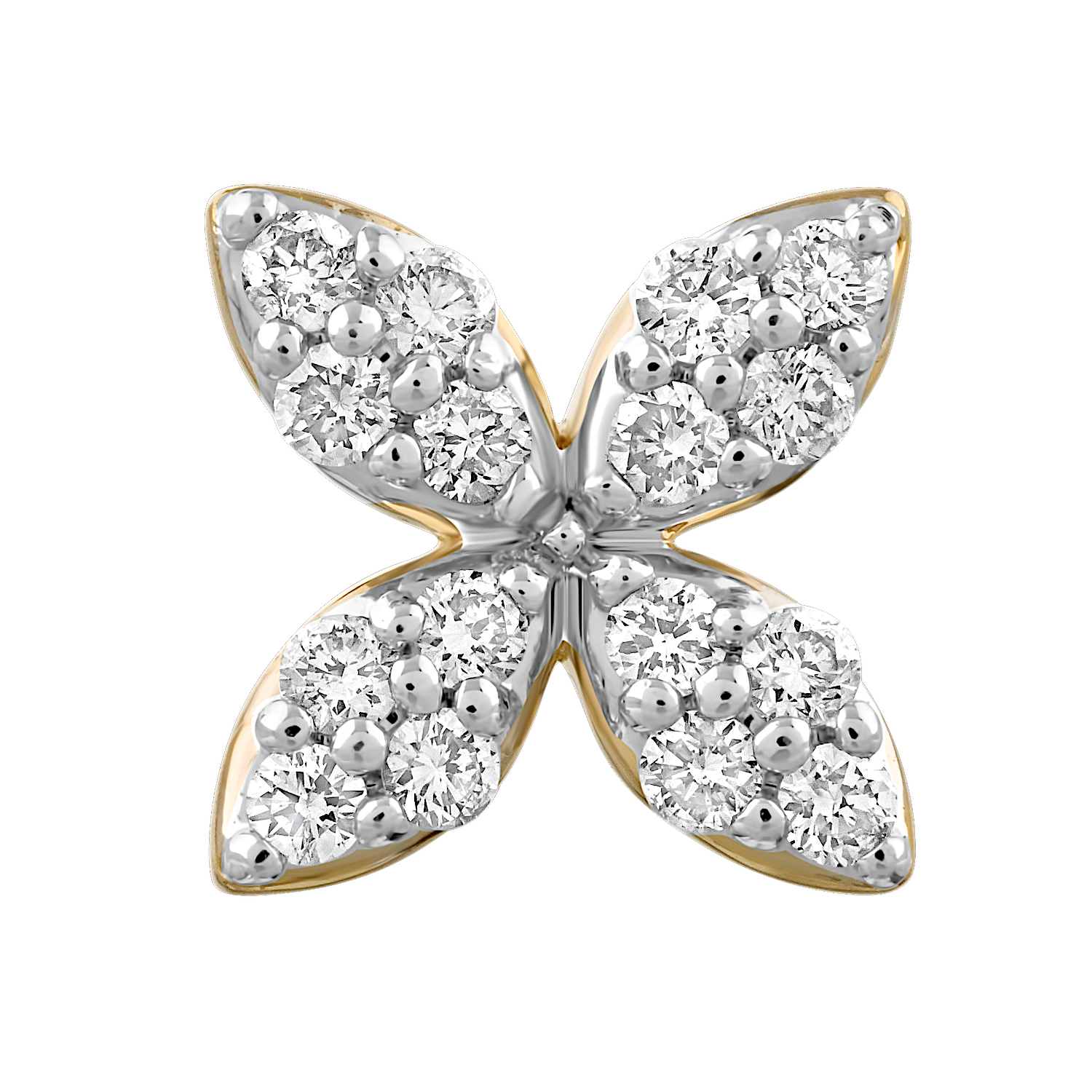 14K Yellow Gold Pave Set 4 Petals Studs Diamond Earrings 0.26 Ctw