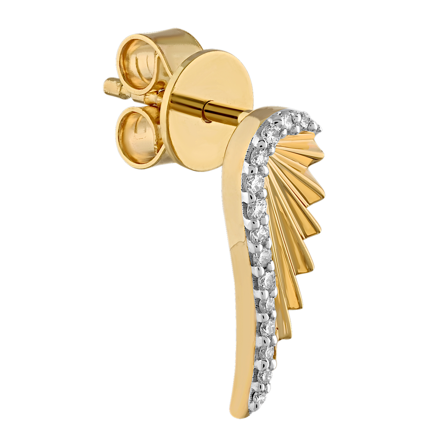 Textura&trade; 14K Yellow Gold Asymmetrical Fan Studs with Diamonds on One Side Diamond 0.12 Ctw