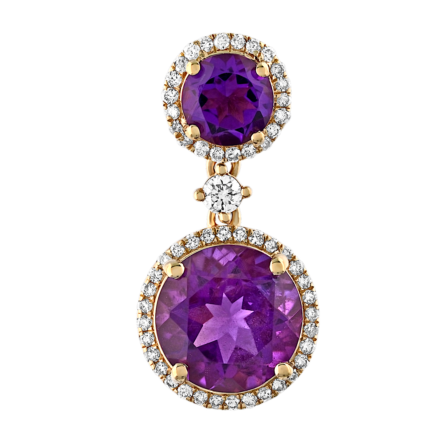 Majestic Gems&trade; 14k Yellow Gold Double Round Amethyst Halo Drop w/Diamond Between Amethyst & Diamond 6.52 Ctw