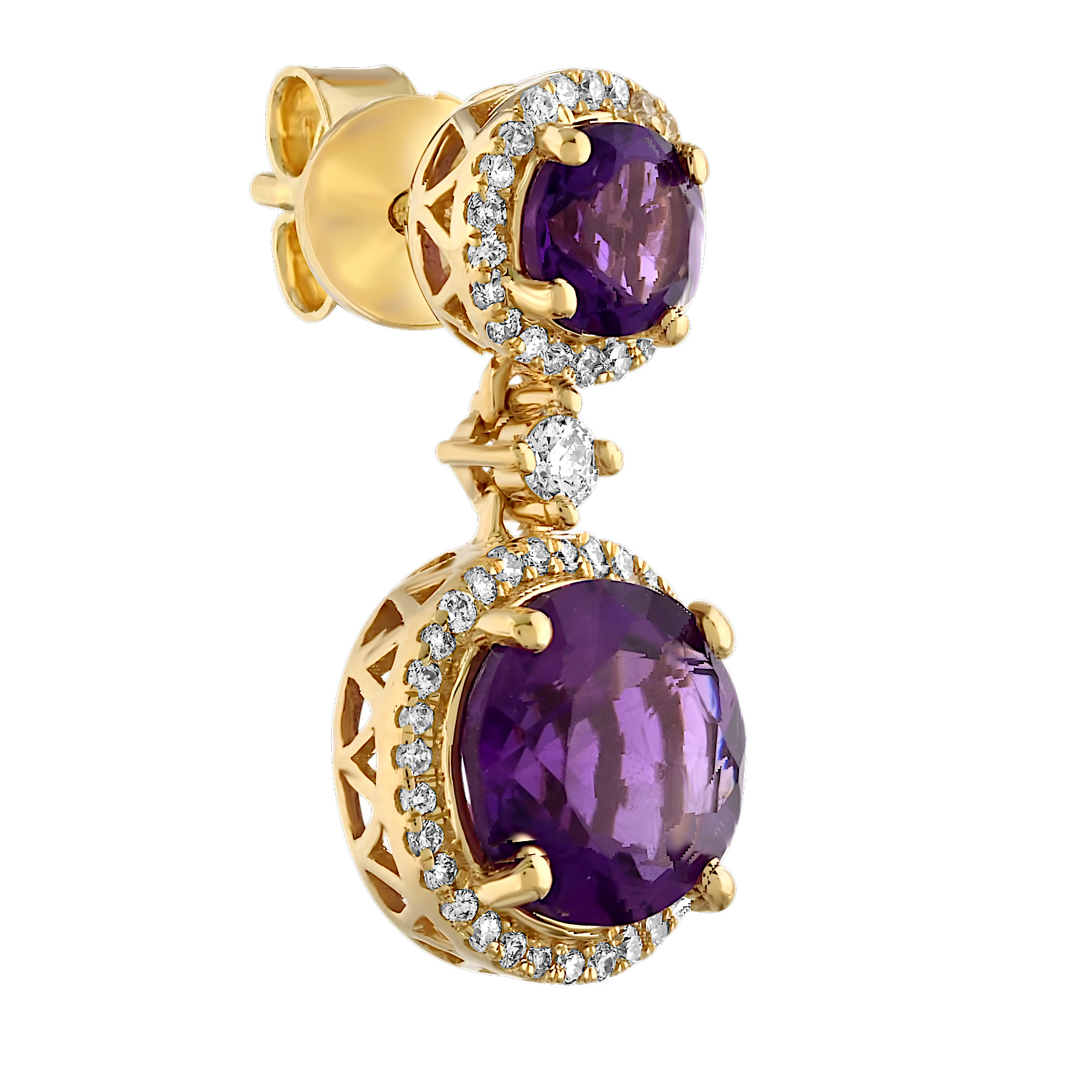 Majestic Gems&trade; 14k Yellow Gold Double Round Amethyst Halo Drop w/Diamond Between Amethyst & Diamond 6.52 Ctw