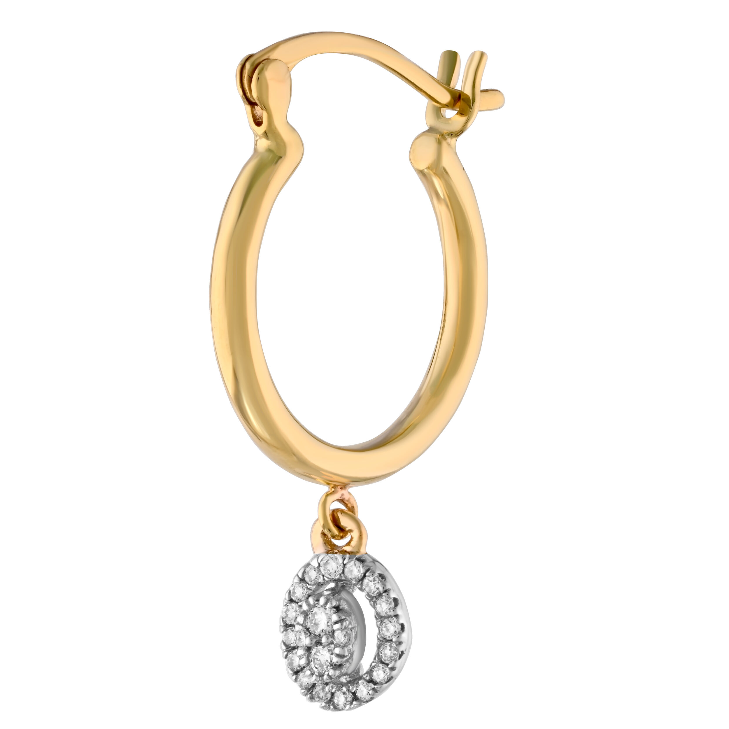 10K Yellow Gold Oval Shape Drops on Plain Hoops Diamond Earrings 0.16 Ctw