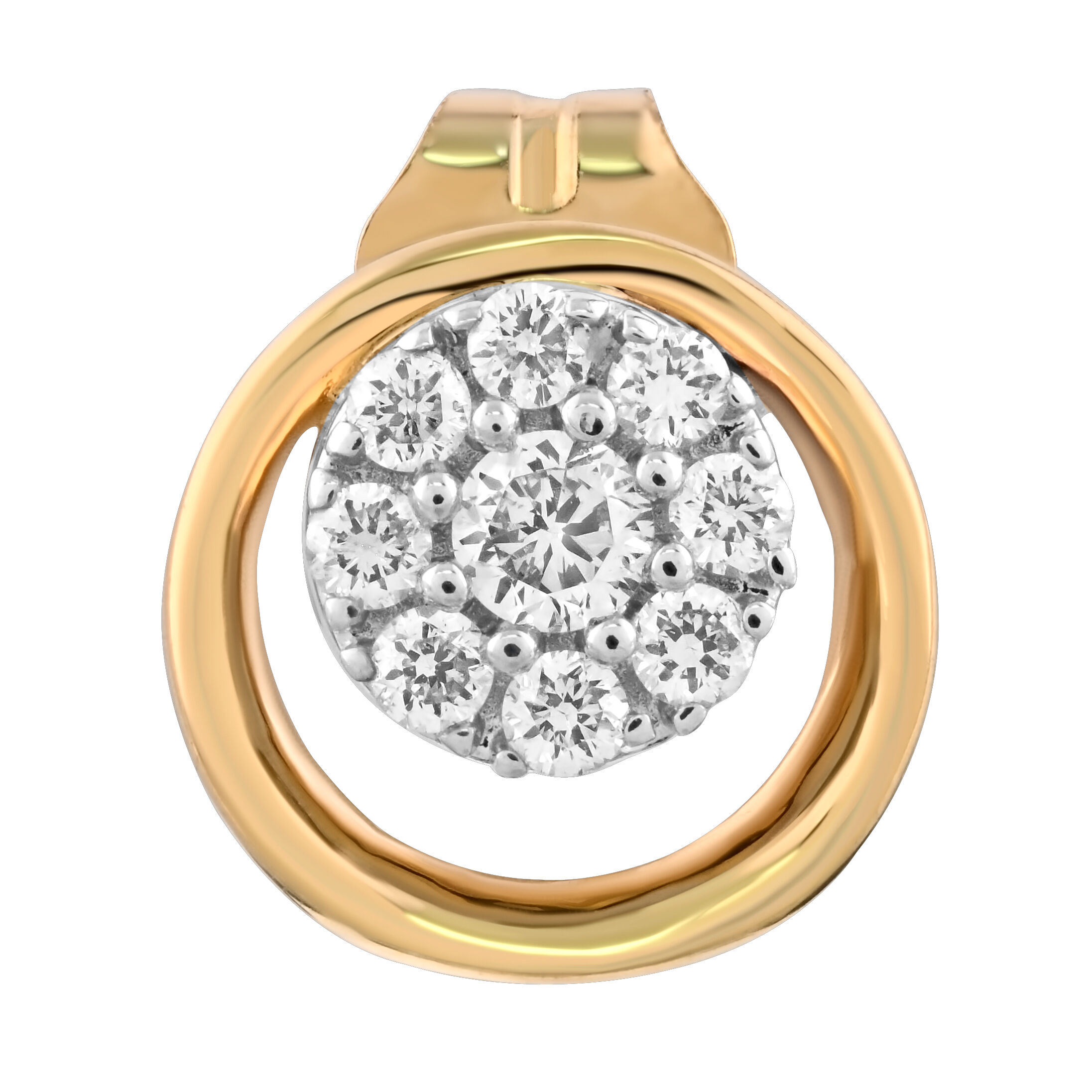 10K Yellow Gold Round Shape Pave Inside Polished Frame Studs Diamond Earrings 0.16 Ctw