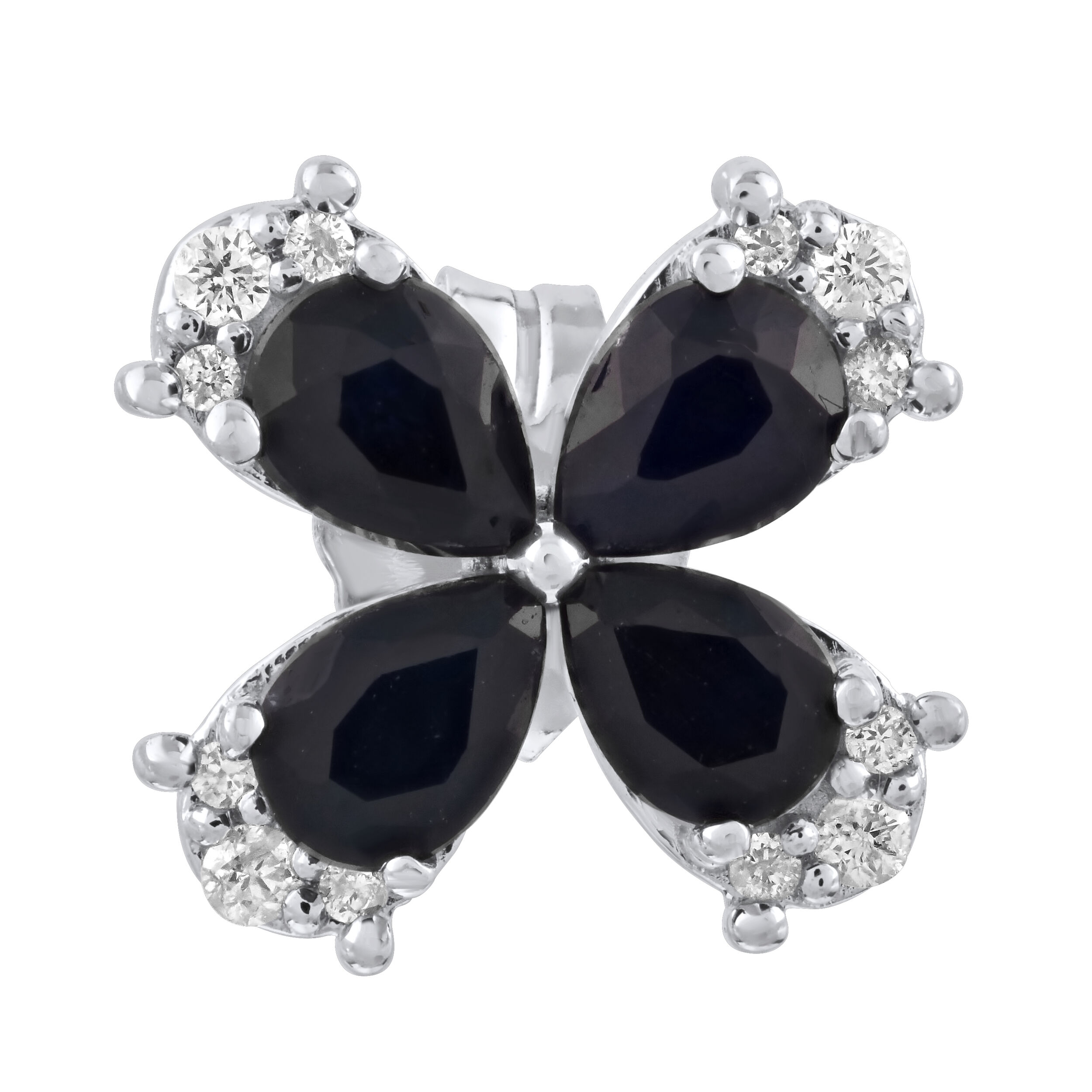 Majestic Gems&trade; 10k White Gold Pear Shape Sapphire Flower Studs Blue Sapphire & Diamond 1.56 Ctw